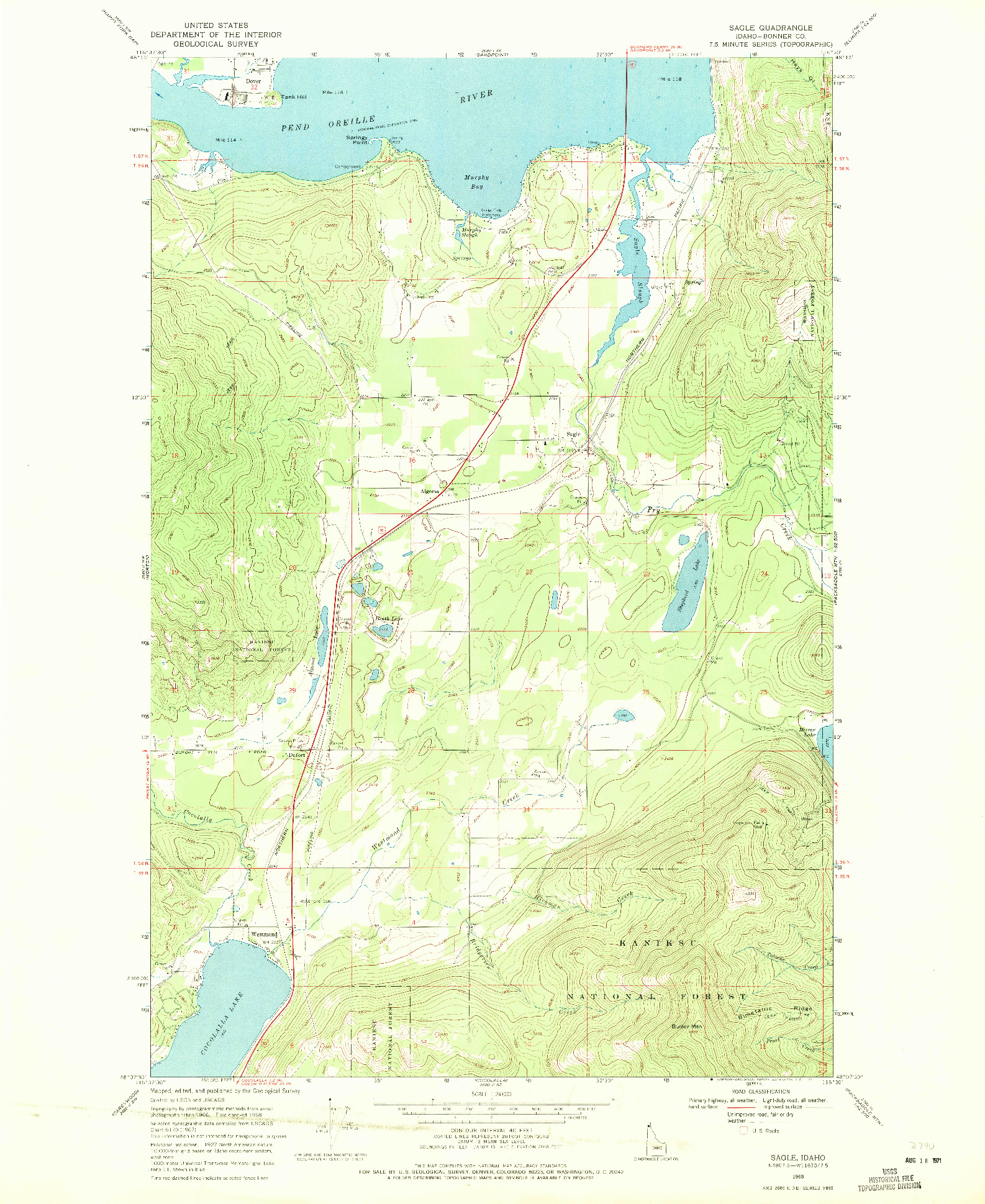 USGS 1:24000-SCALE QUADRANGLE FOR SAGLE, ID 1968