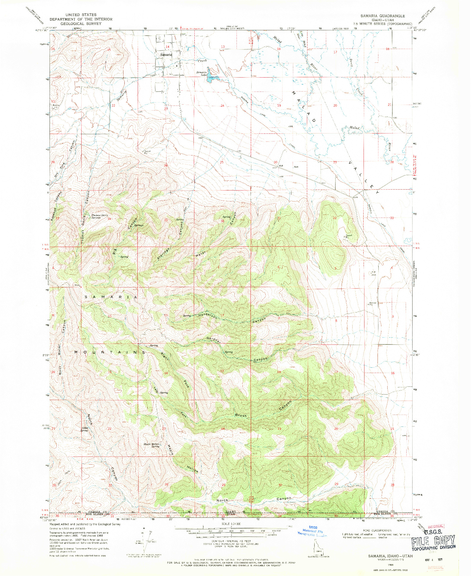 USGS 1:24000-SCALE QUADRANGLE FOR SAMARIA, ID 1968