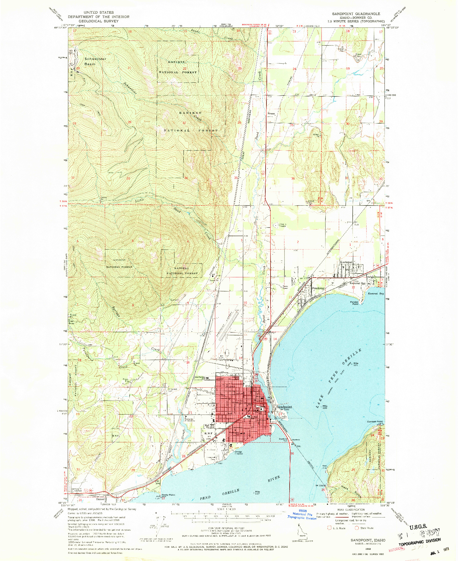 USGS 1:24000-SCALE QUADRANGLE FOR SANDPOINT, ID 1968