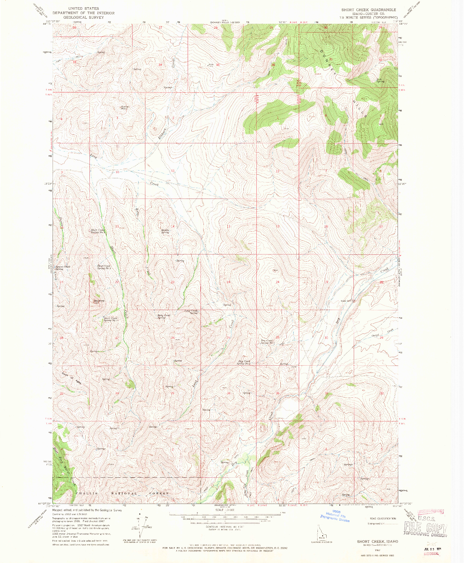 USGS 1:24000-SCALE QUADRANGLE FOR SHORT CREEK, ID 1967