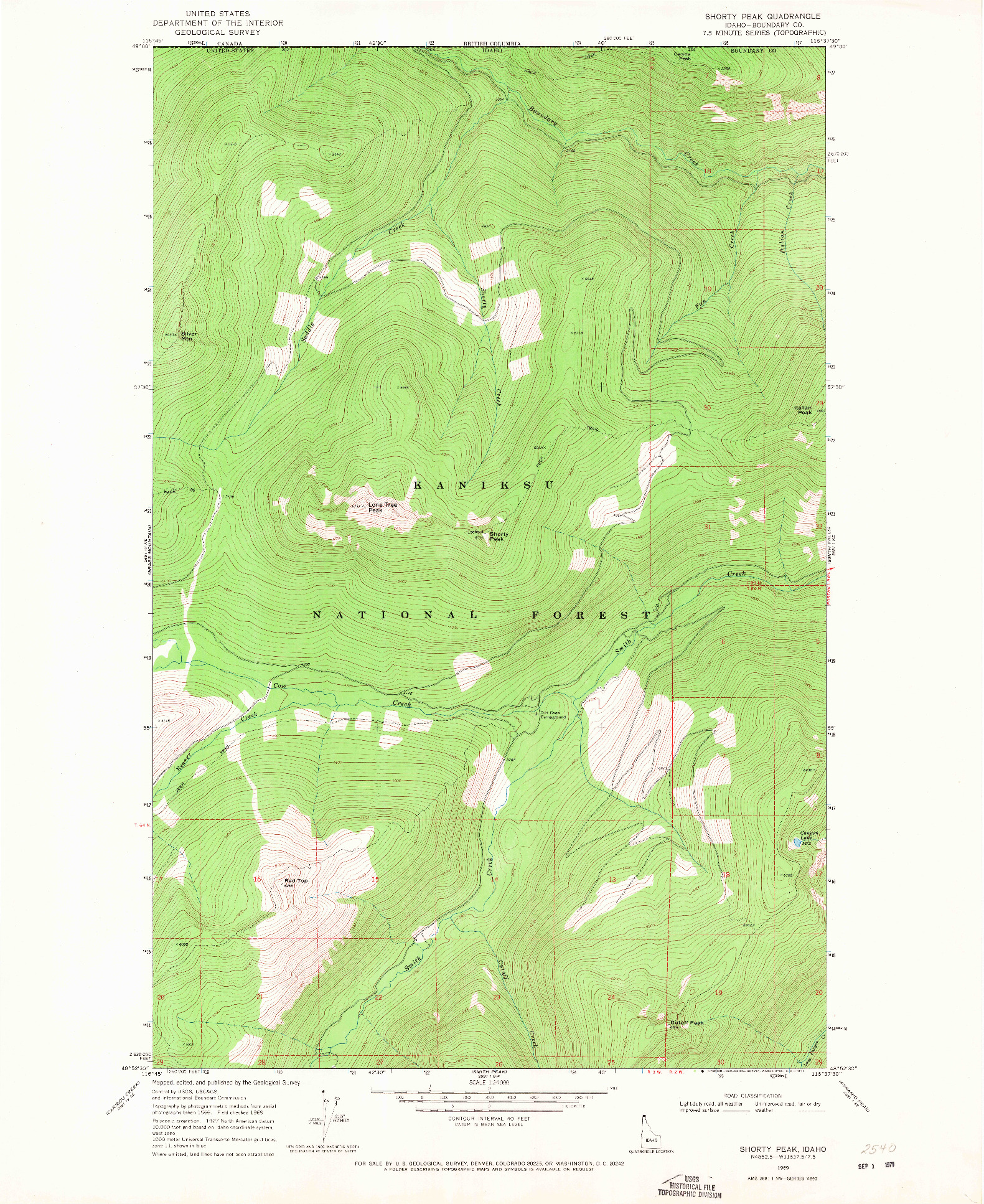 USGS 1:24000-SCALE QUADRANGLE FOR SHORTY PEAK, ID 1969