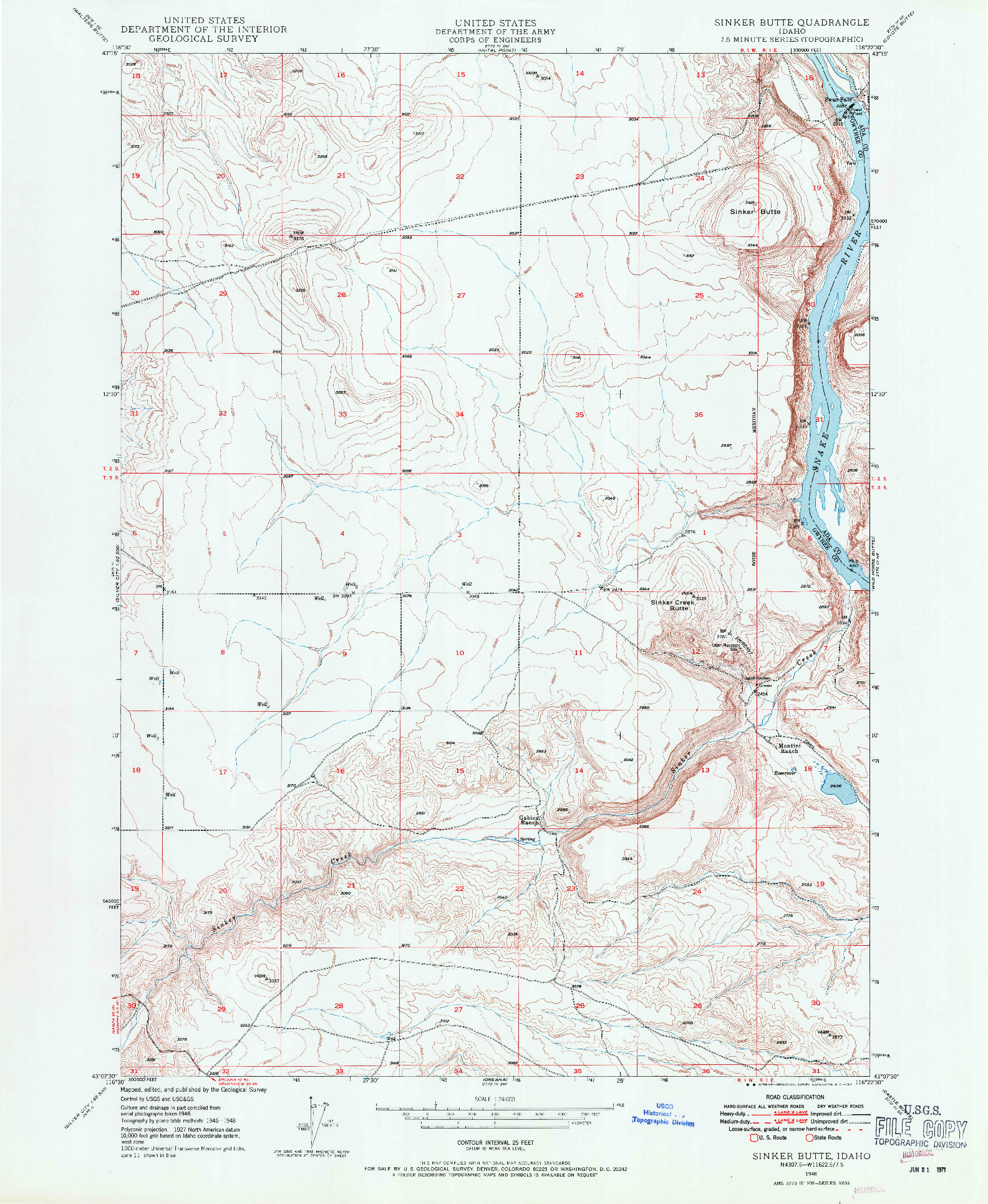 USGS 1:24000-SCALE QUADRANGLE FOR SINKER BUTTE, ID 1948