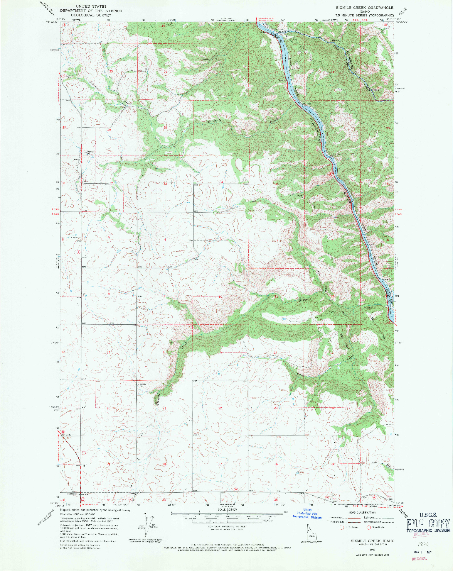 USGS 1:24000-SCALE QUADRANGLE FOR SIXMILE CREEK, ID 1967