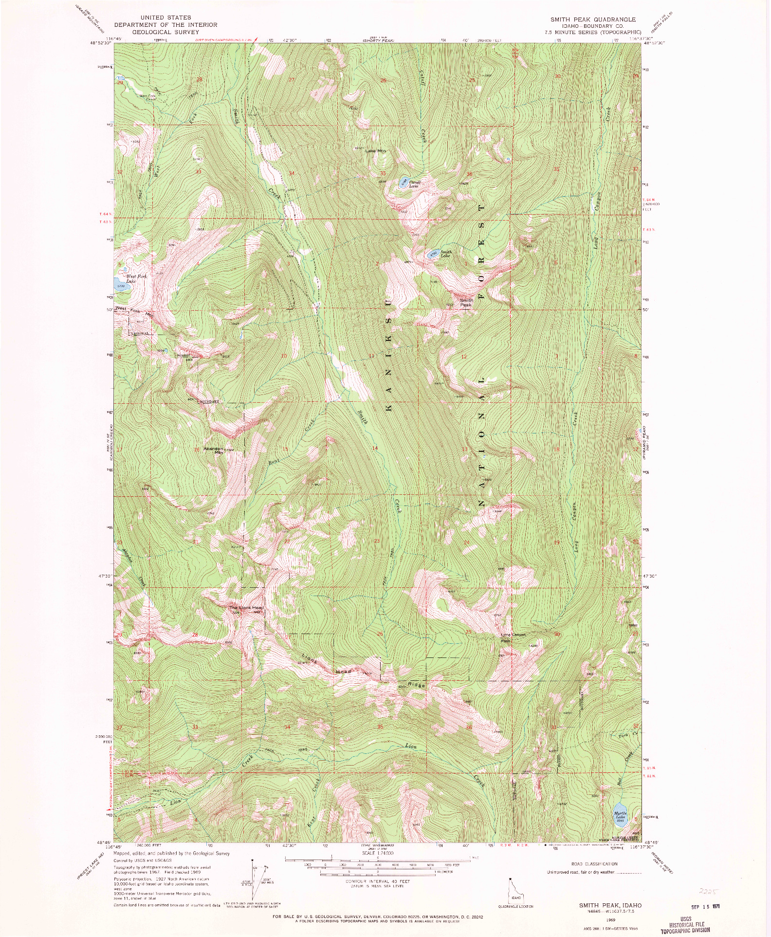USGS 1:24000-SCALE QUADRANGLE FOR SMITH PEAK, ID 1969
