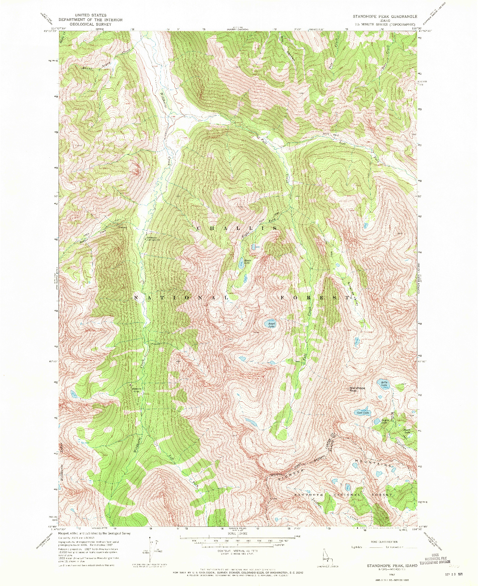 USGS 1:24000-SCALE QUADRANGLE FOR STANDHOPE PEAK, ID 1967