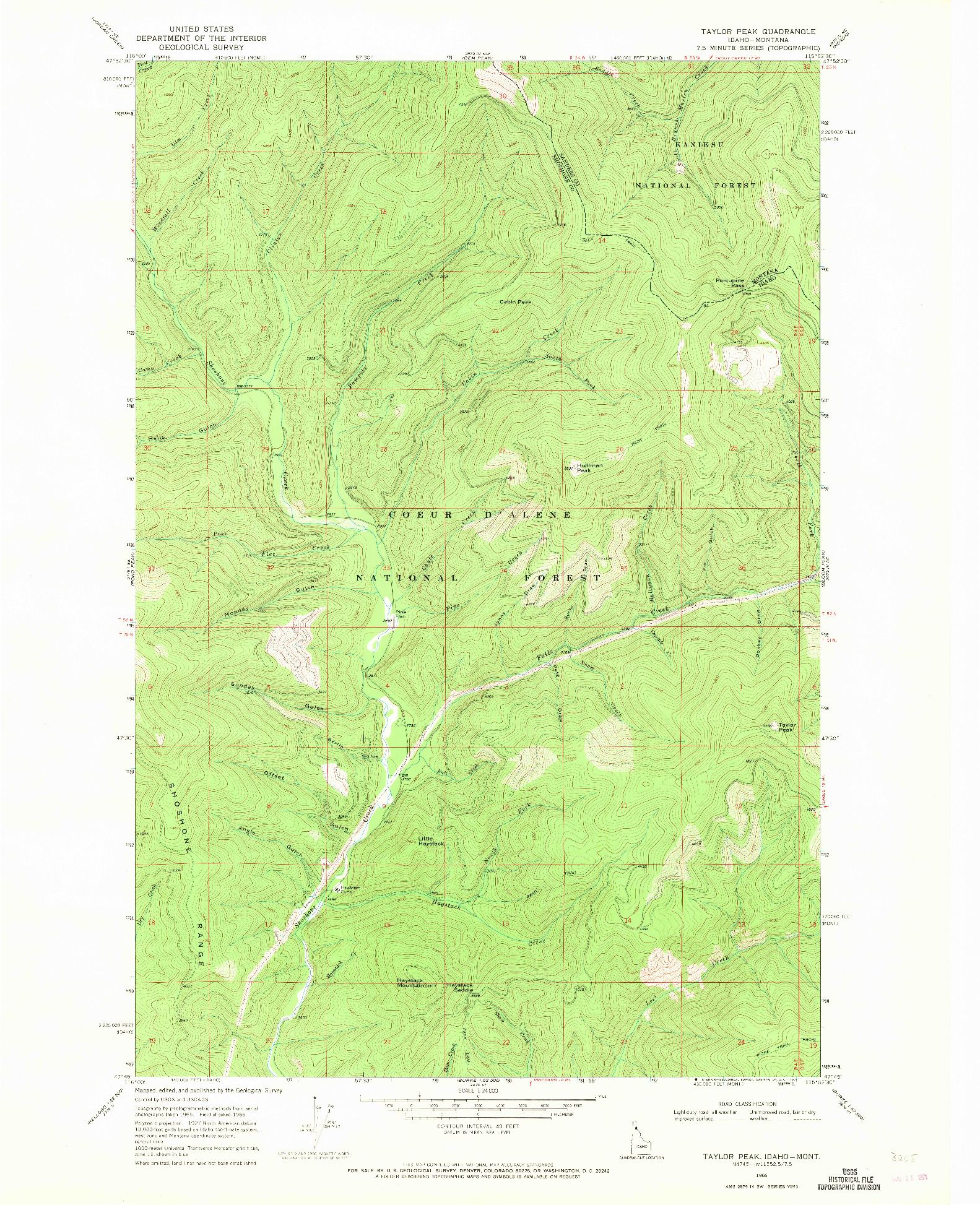 USGS 1:24000-SCALE QUADRANGLE FOR TAYLOR PEAK, ID 1966
