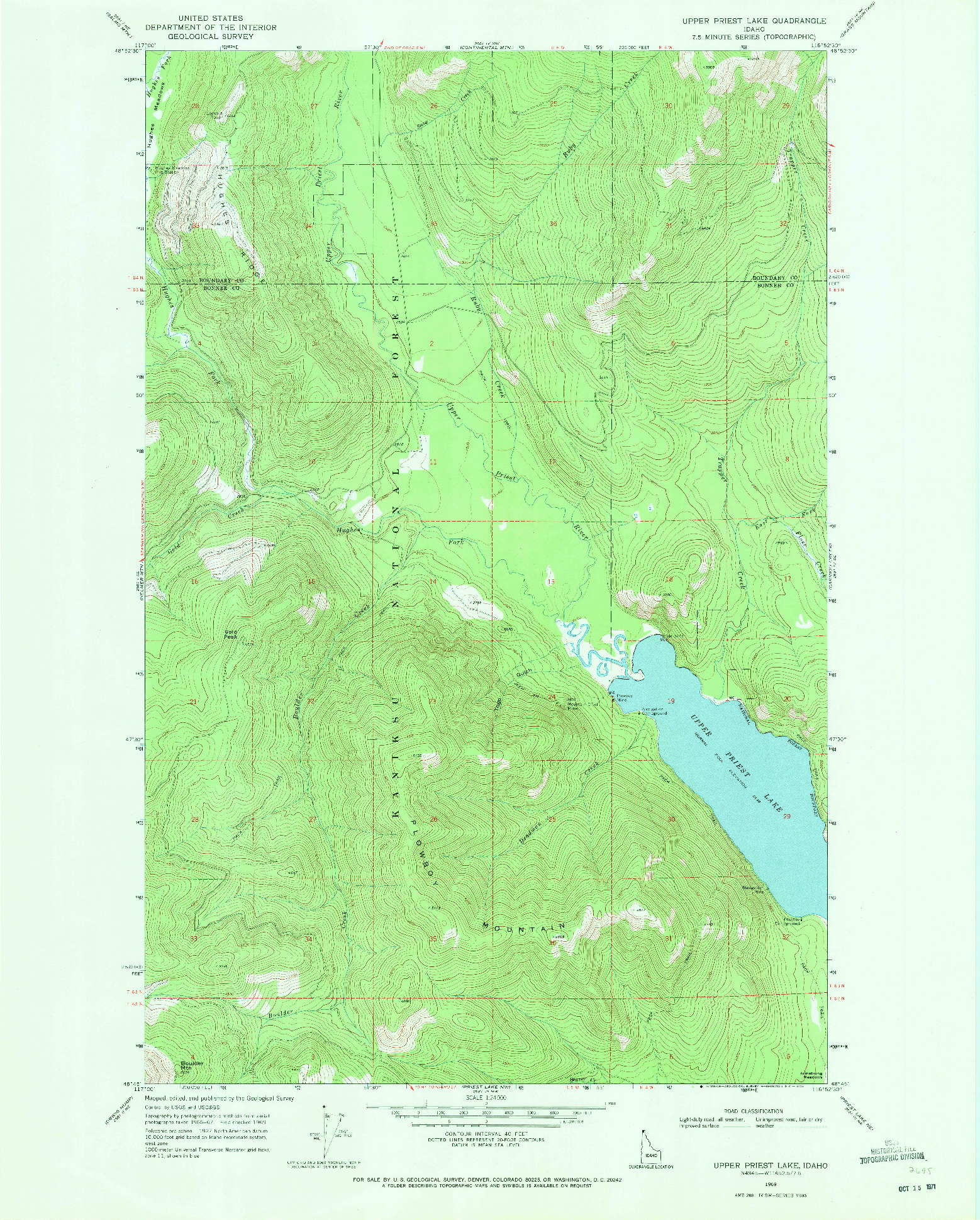 USGS 1:24000-SCALE QUADRANGLE FOR UPPER PRIEST LAKE, ID 1969