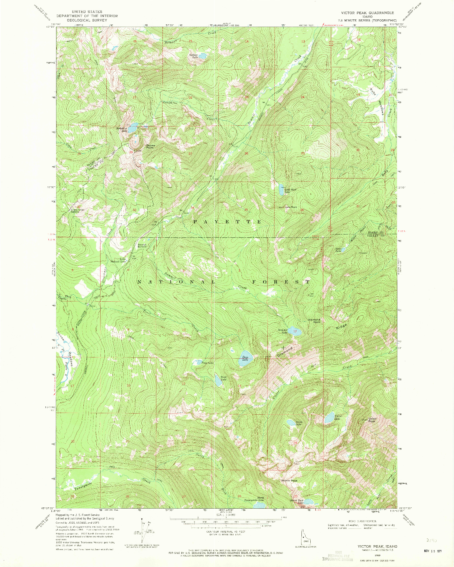 USGS 1:24000-SCALE QUADRANGLE FOR VICTOR PEAK, ID 1969