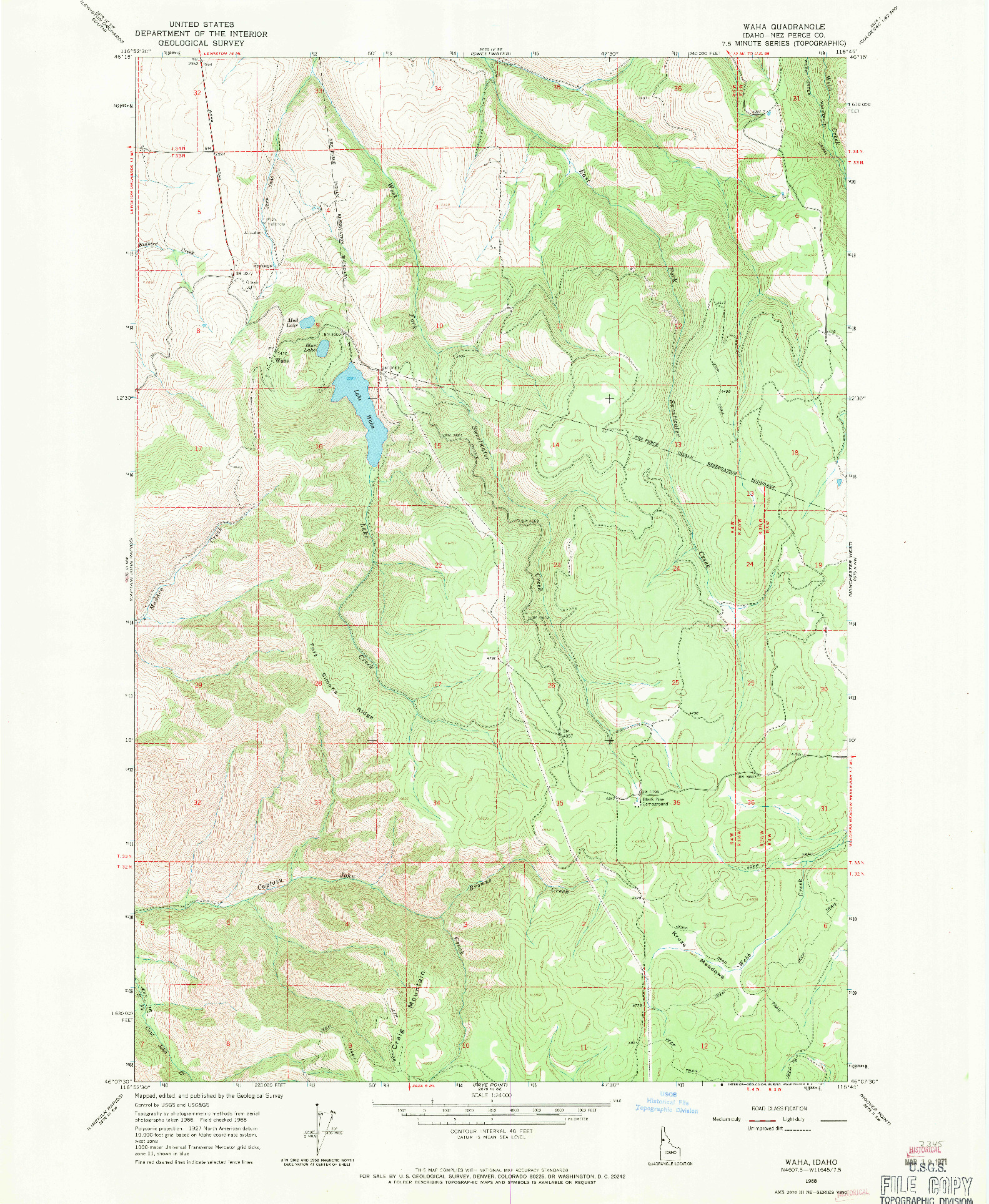 USGS 1:24000-SCALE QUADRANGLE FOR WAHA, ID 1968