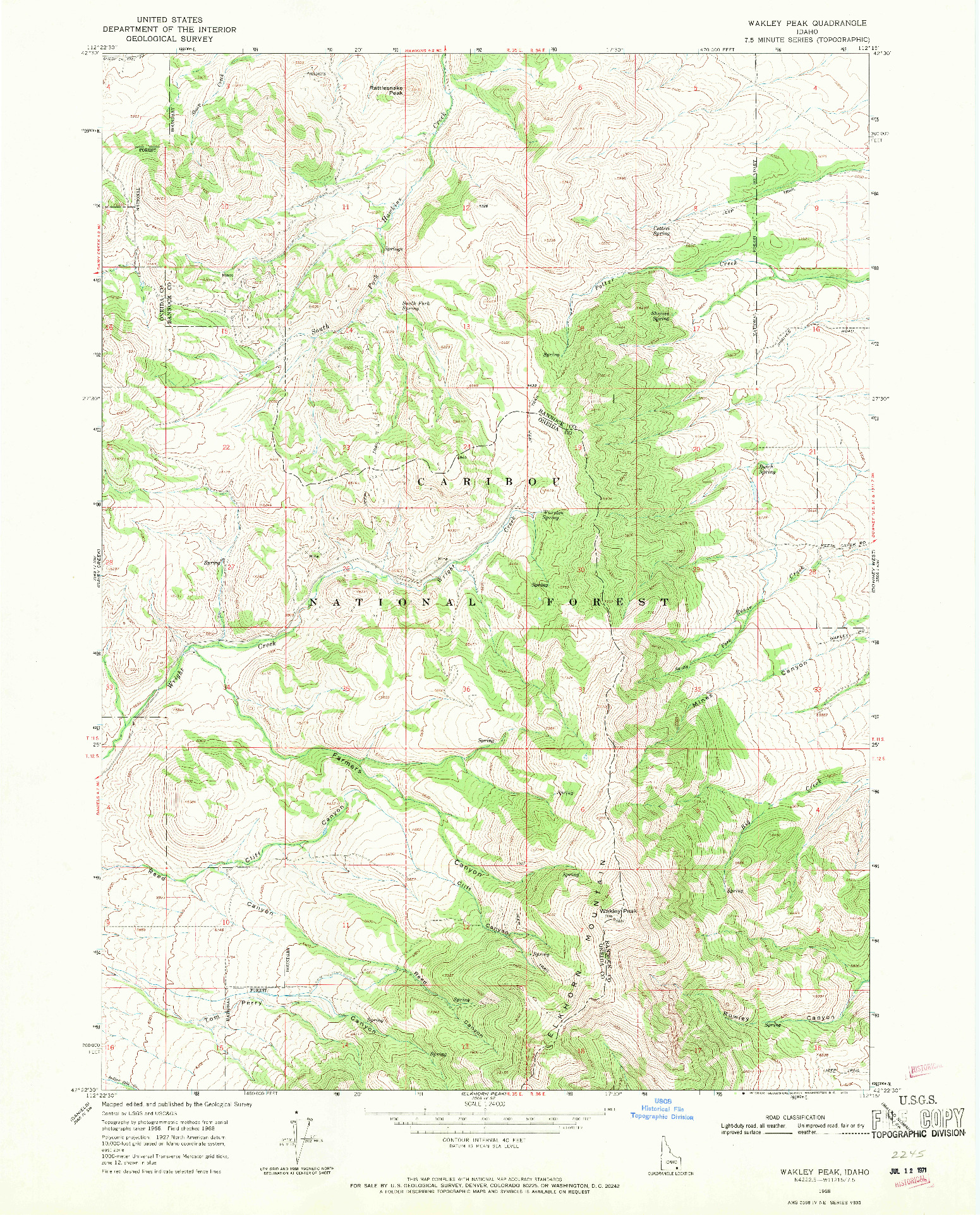 USGS 1:24000-SCALE QUADRANGLE FOR WAKLEY PEAK, ID 1968