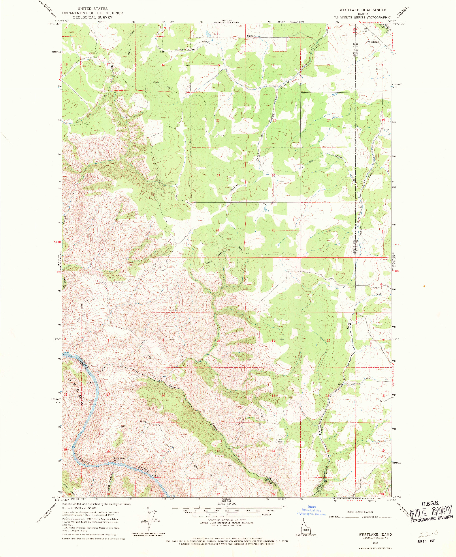 USGS 1:24000-SCALE QUADRANGLE FOR WESTLAKE, ID 1967