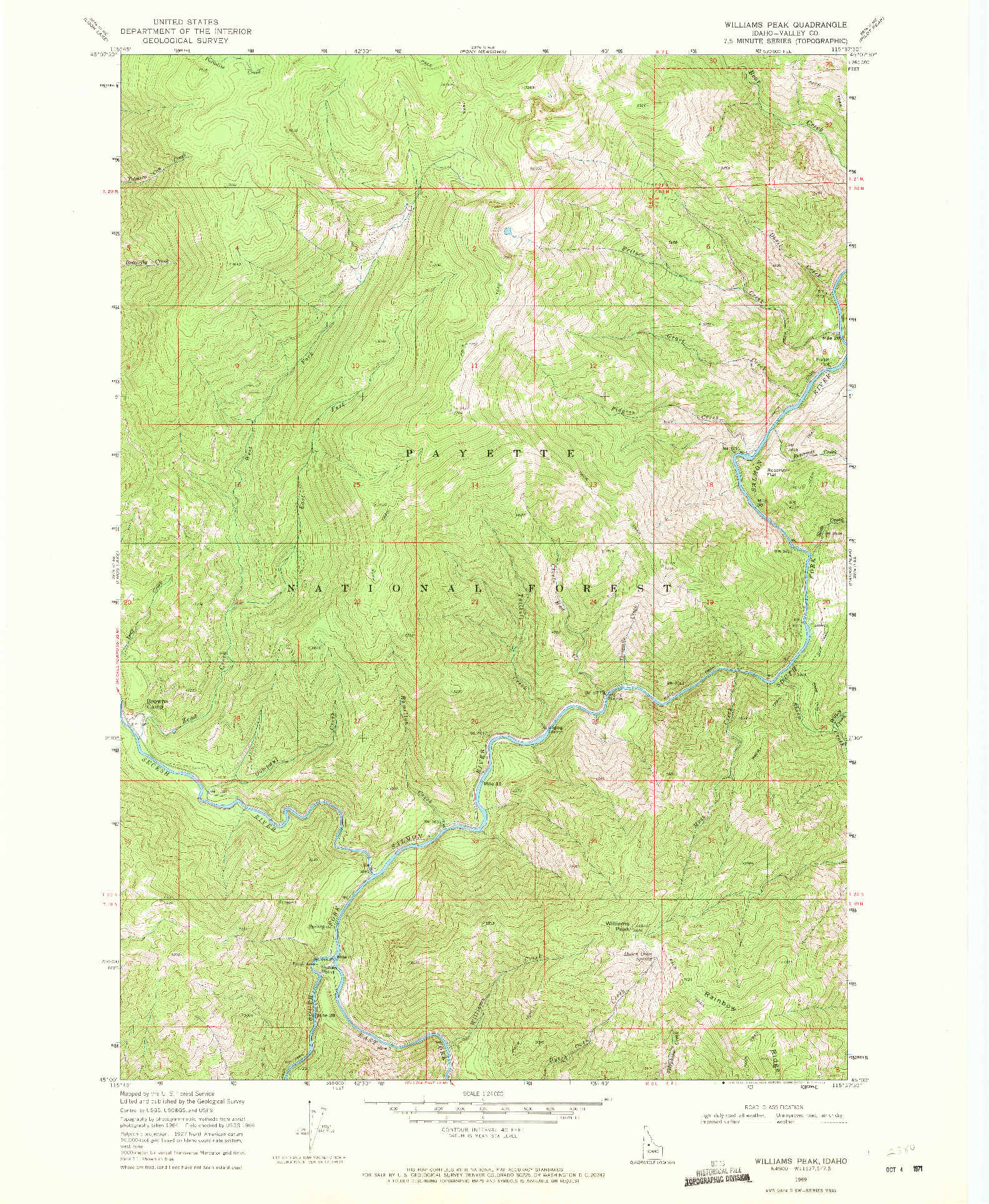 USGS 1:24000-SCALE QUADRANGLE FOR WILLIAMS PEAK, ID 1969