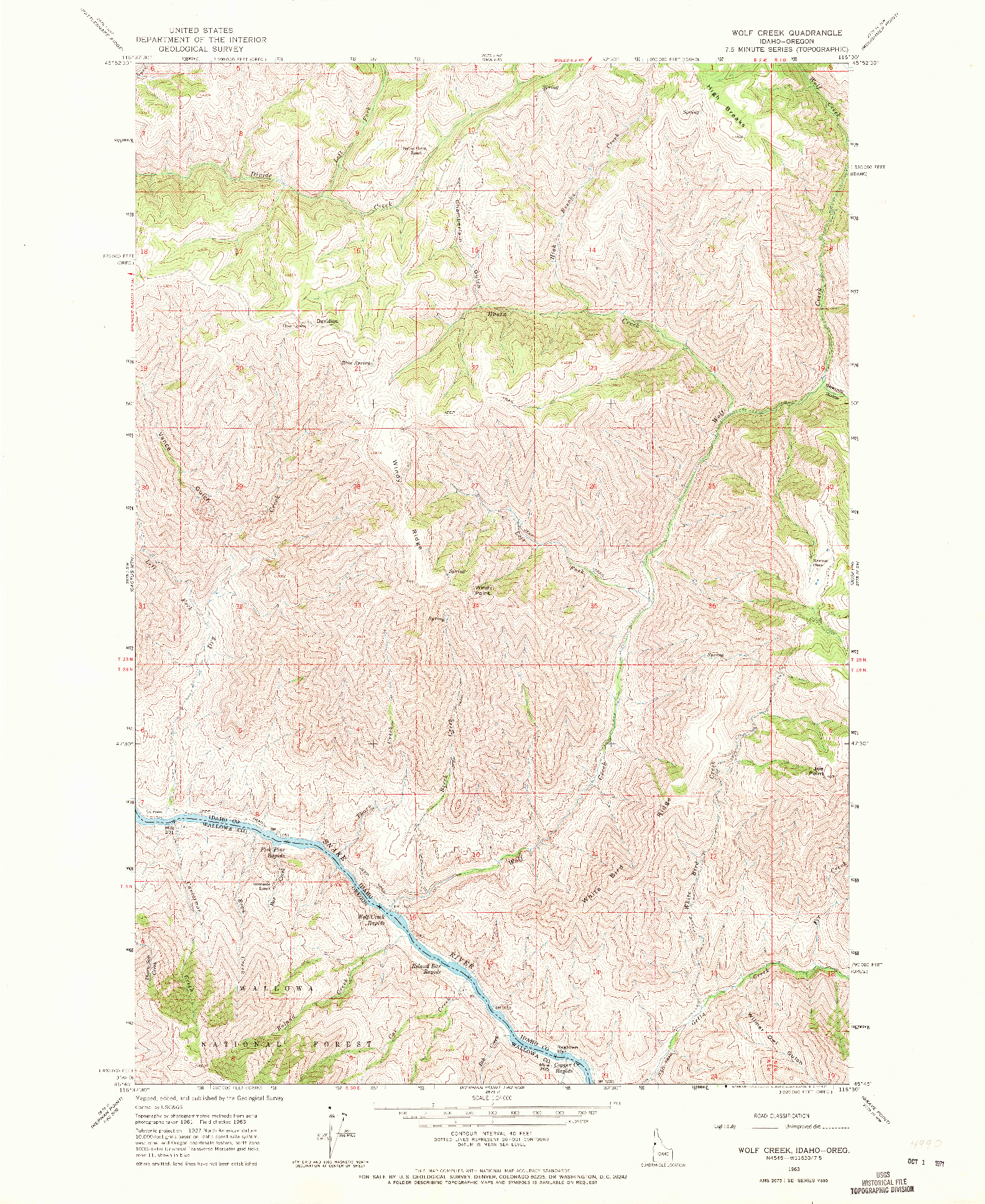 USGS 1:24000-SCALE QUADRANGLE FOR WOLF CREEK, ID 1963