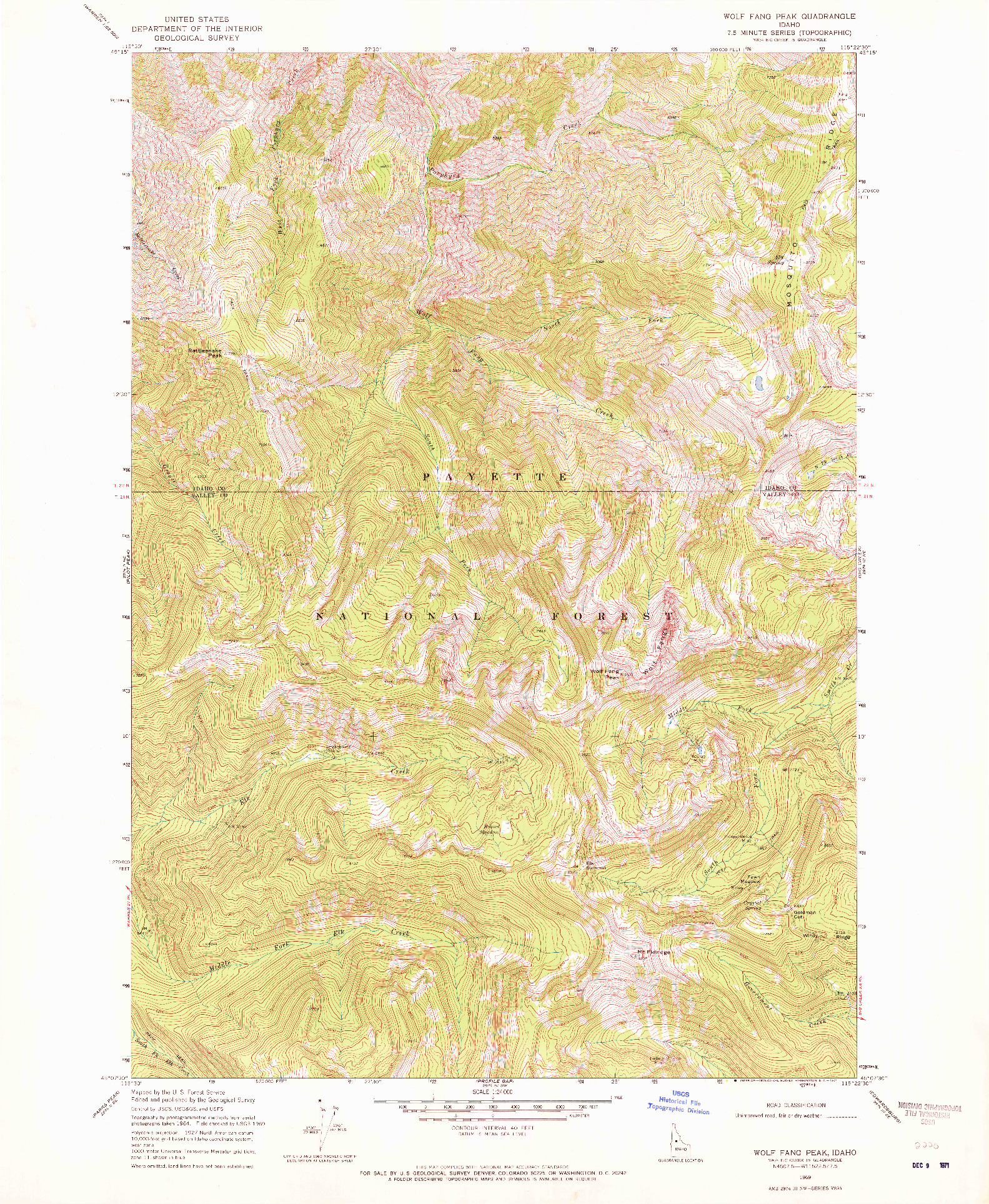 USGS 1:24000-SCALE QUADRANGLE FOR WOLF FANG PEAK, ID 1969