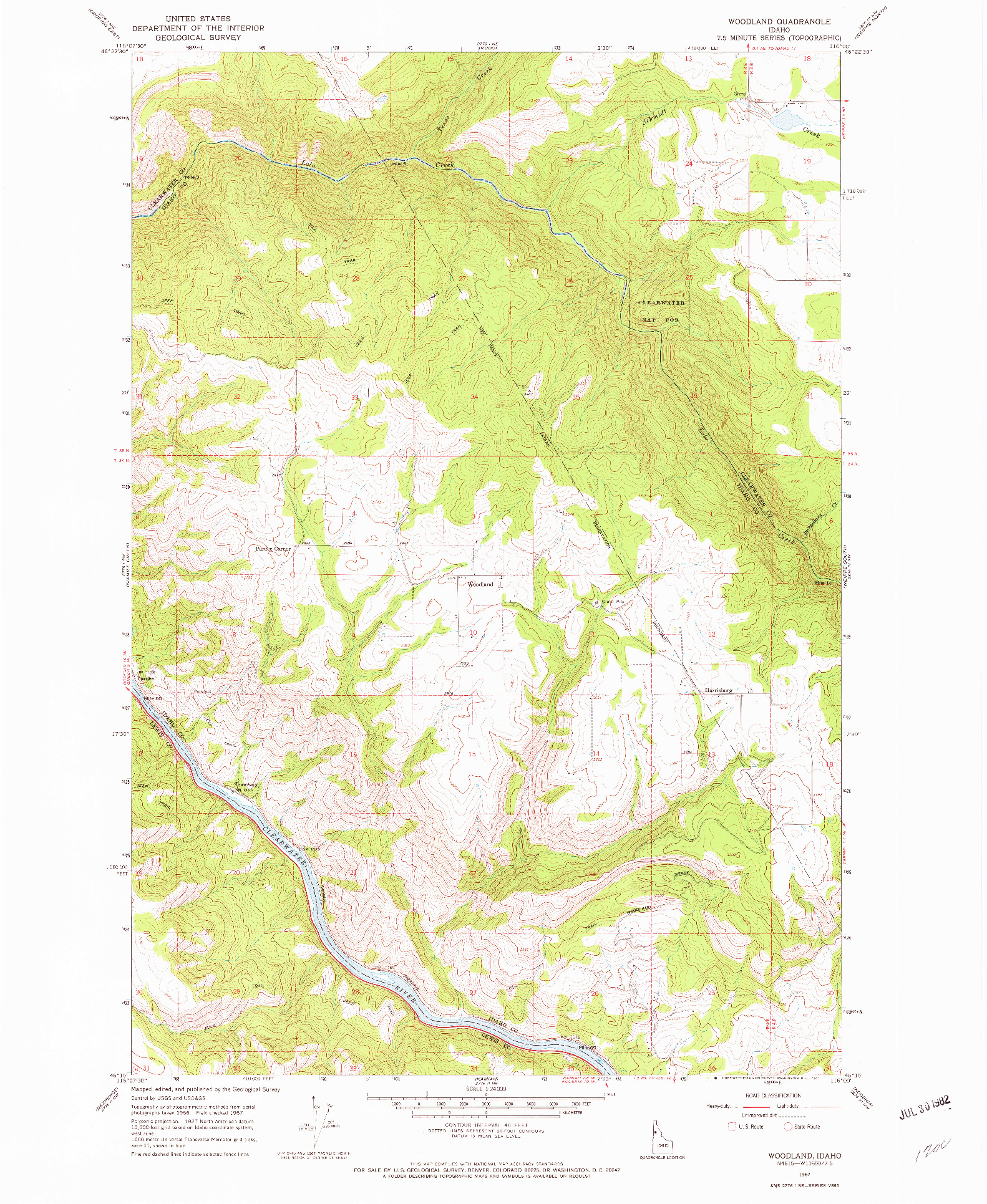 USGS 1:24000-SCALE QUADRANGLE FOR WOODLAND, ID 1967