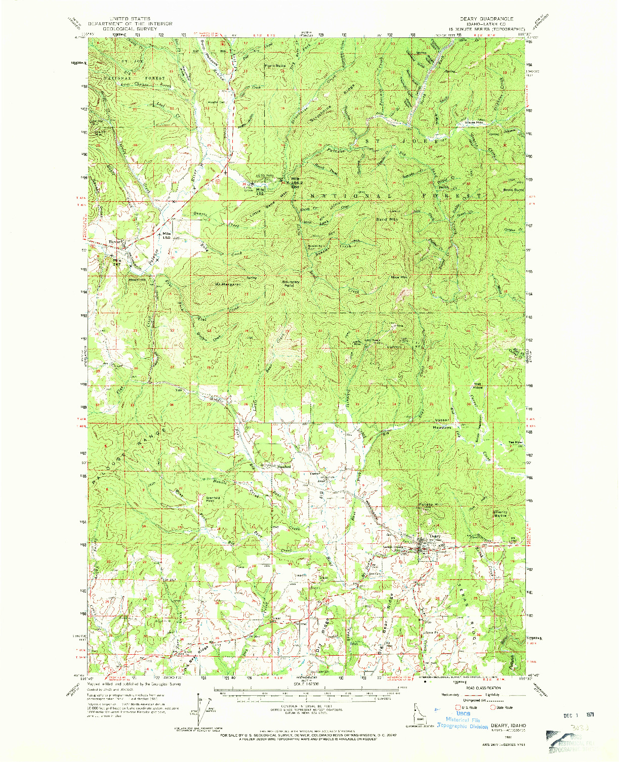 USGS 1:62500-SCALE QUADRANGLE FOR DEARY, ID 1961