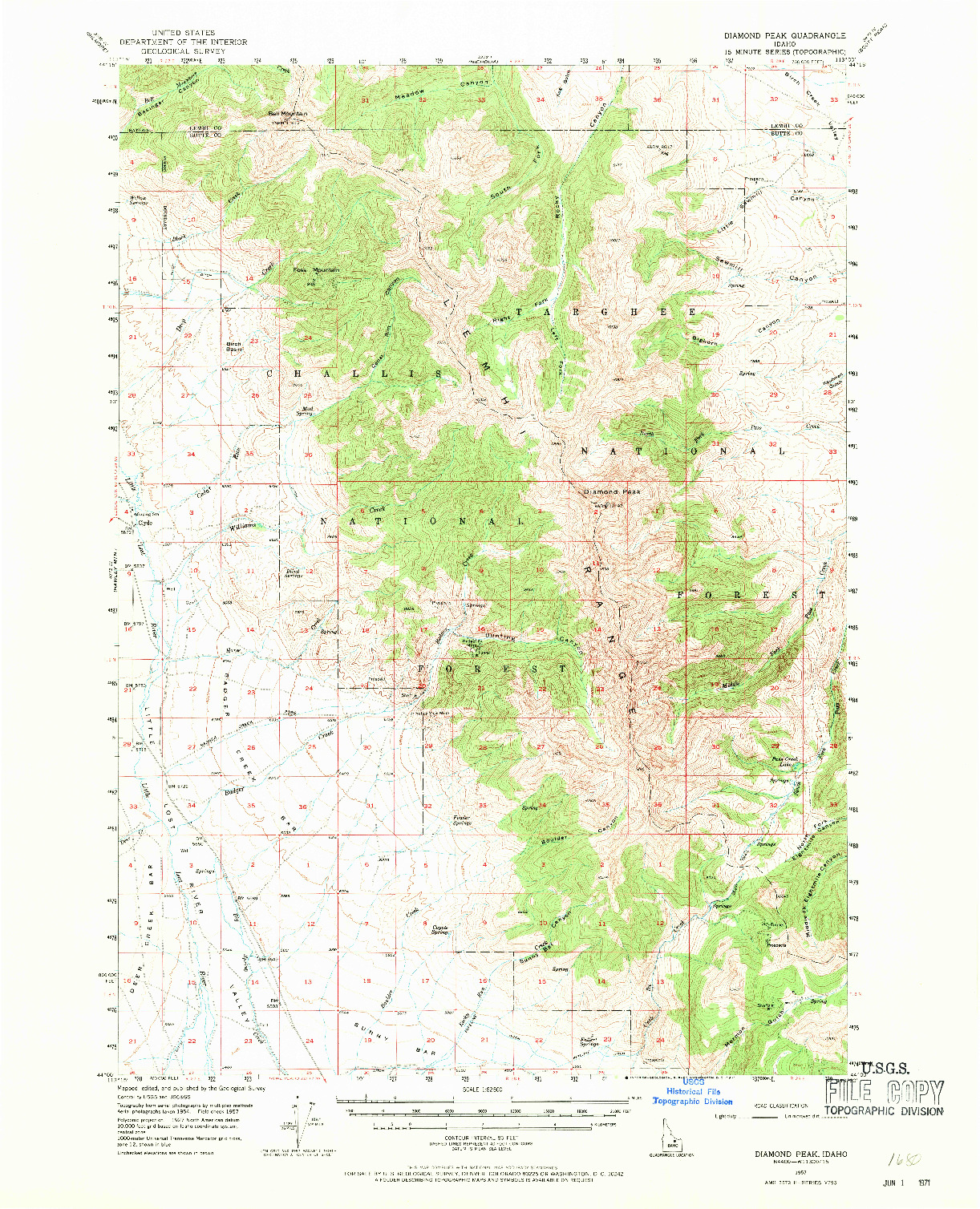 USGS 1:62500-SCALE QUADRANGLE FOR DIAMOND PEAK, ID 1957