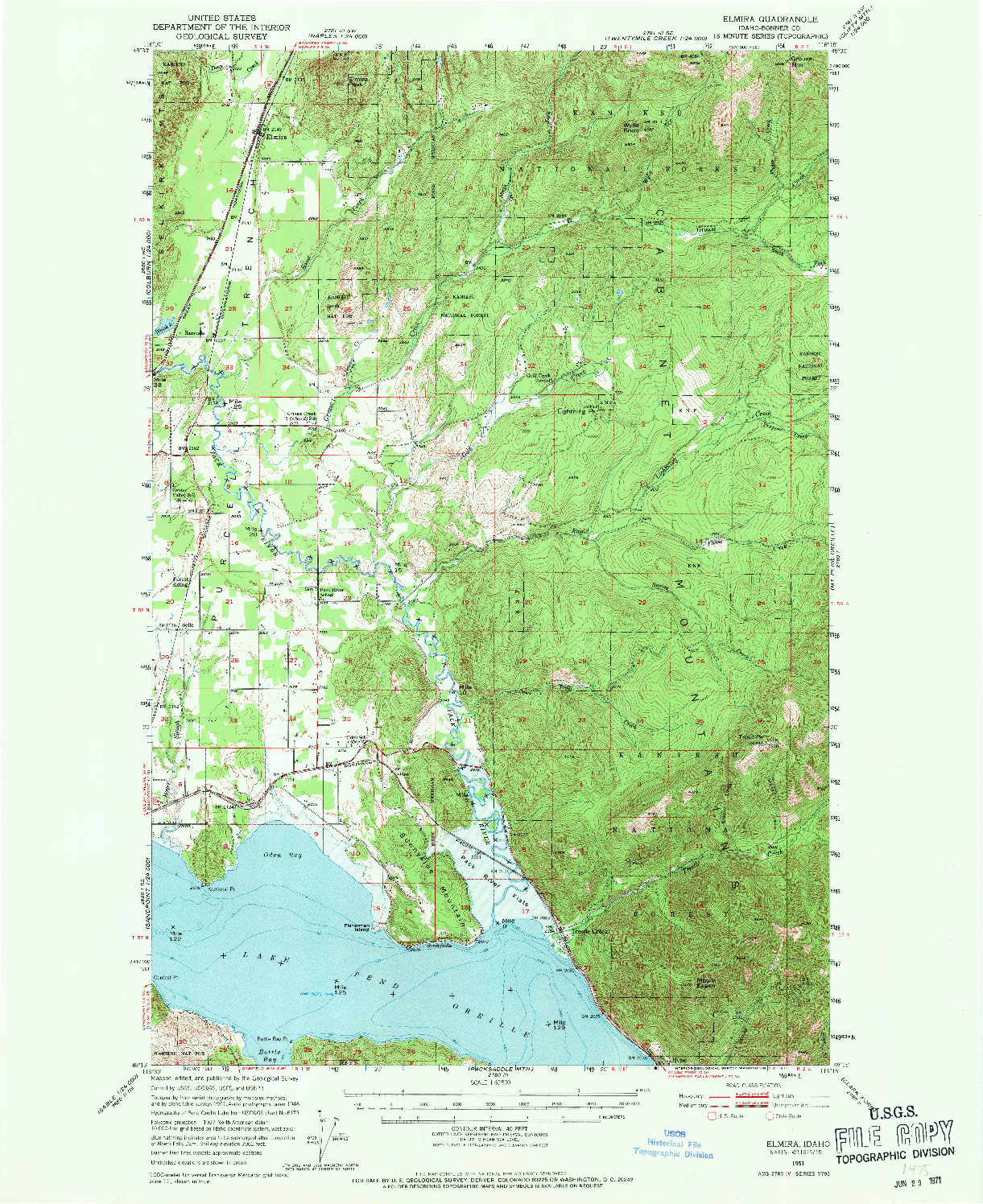 USGS 1:62500-SCALE QUADRANGLE FOR ELMIRA, ID 1951