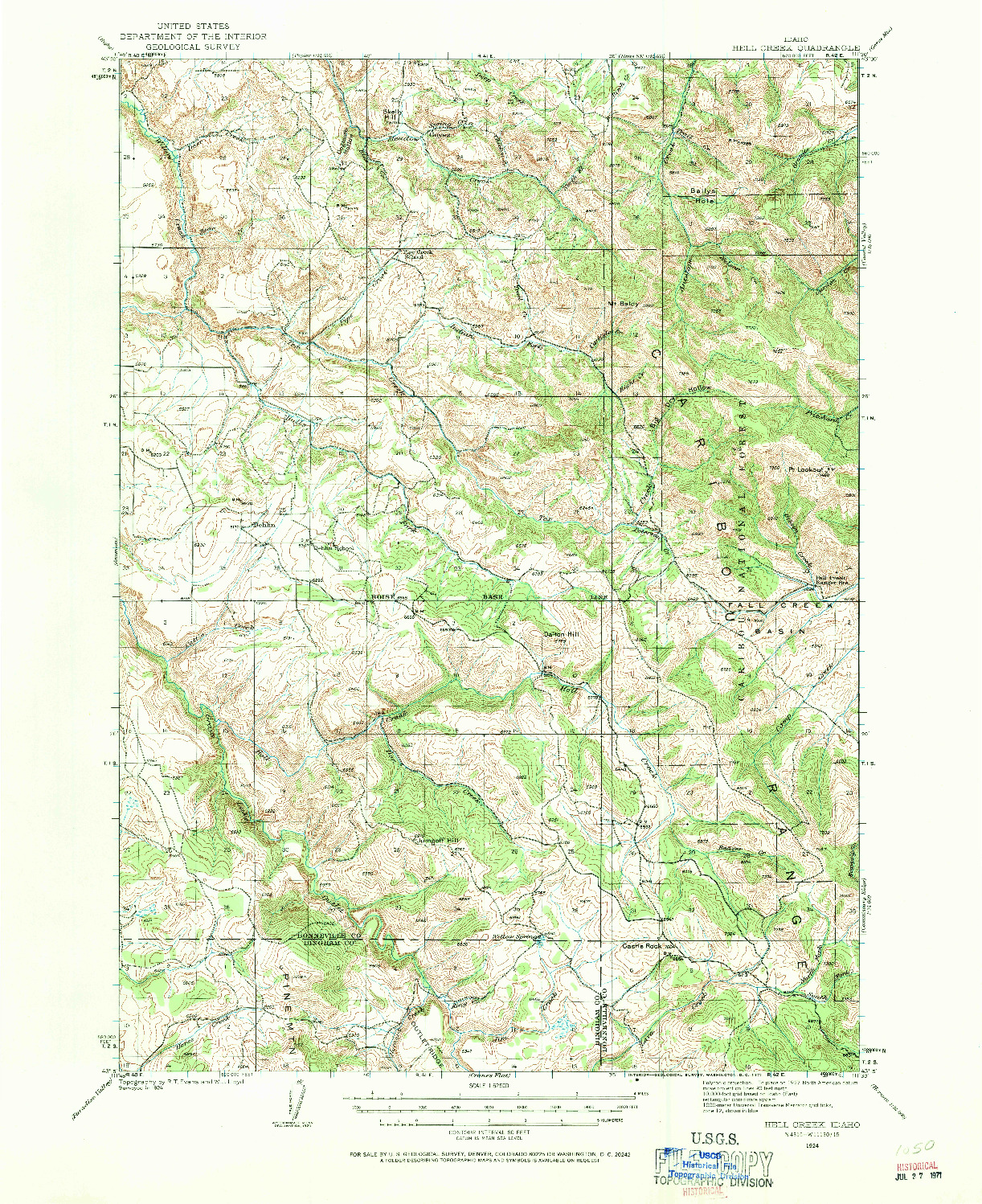 USGS 1:62500-SCALE QUADRANGLE FOR HELL CREEK, ID 1924