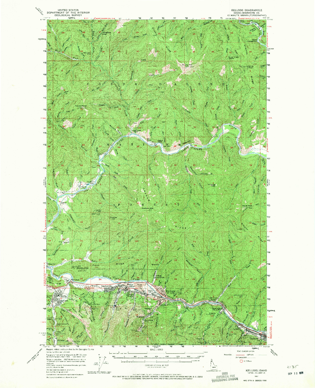 USGS 1:62500-SCALE QUADRANGLE FOR KELLOGG, ID 1957