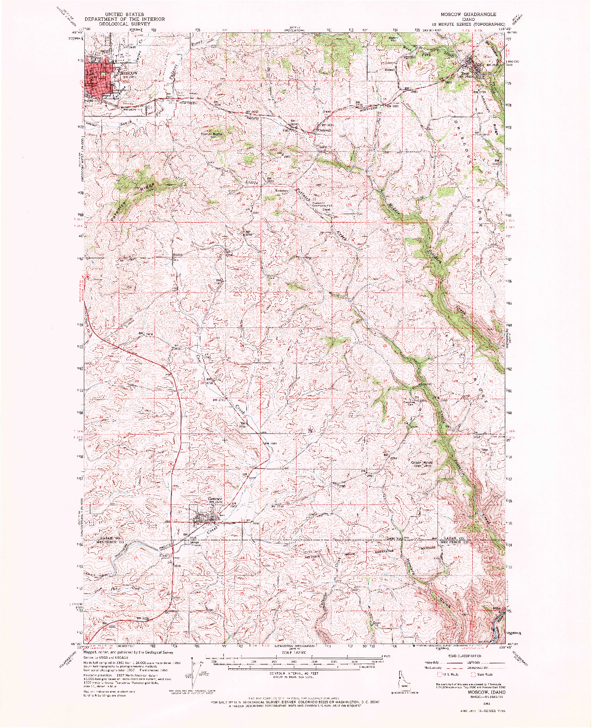USGS 1:62500-SCALE QUADRANGLE FOR MOSCOW, ID 1961