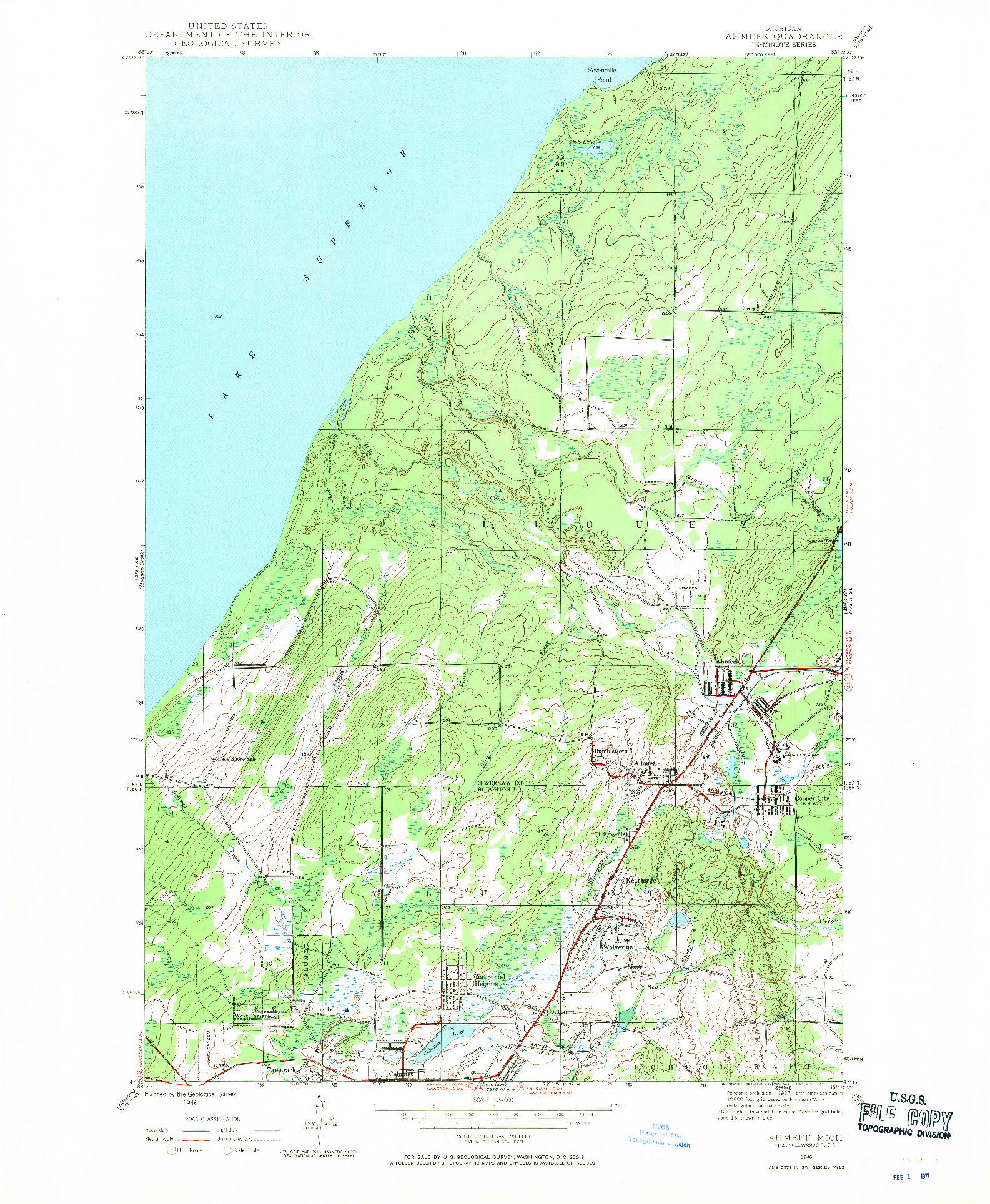 USGS 1:24000-SCALE QUADRANGLE FOR AHMEEK, MI 1946