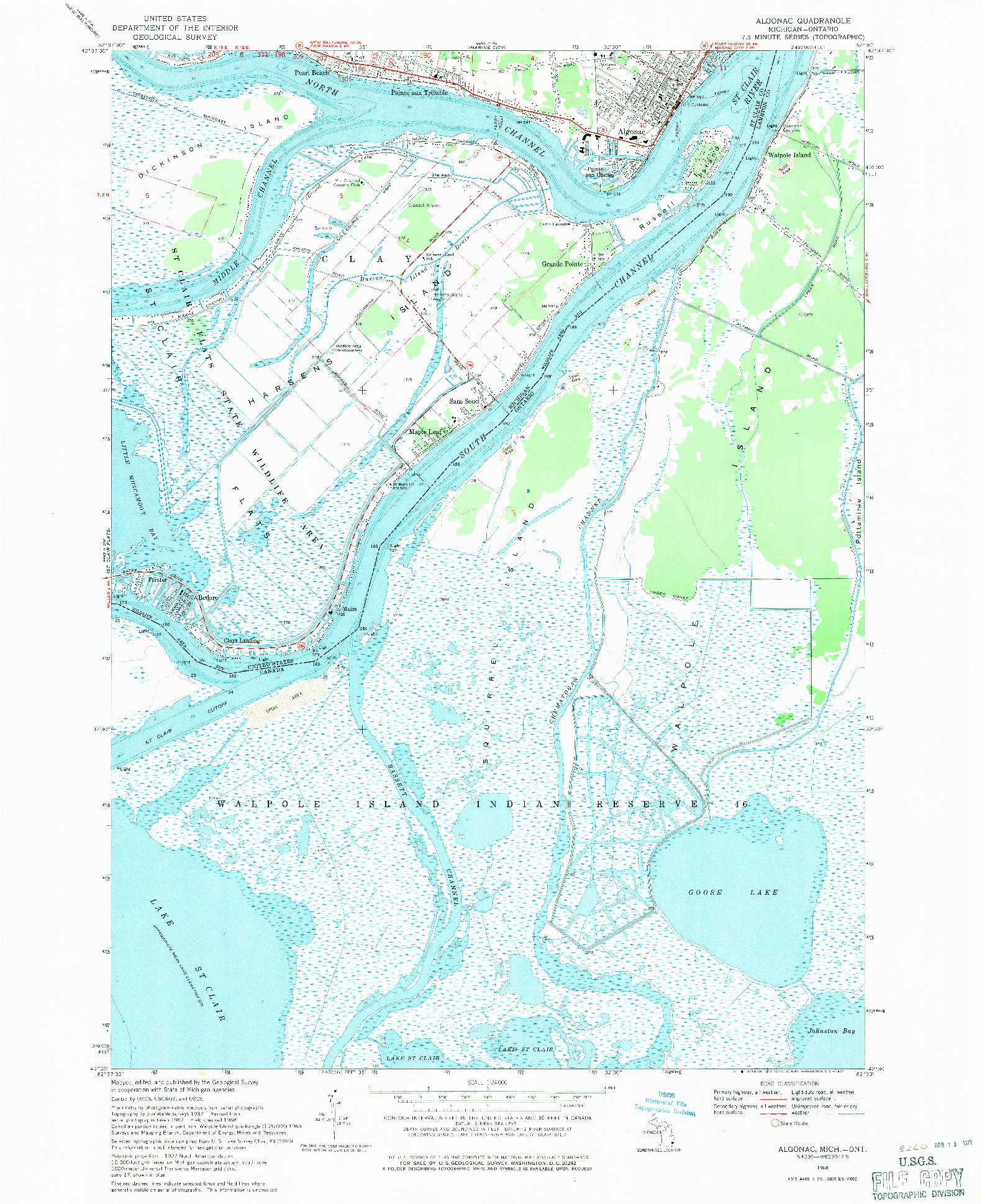 USGS 1:24000-SCALE QUADRANGLE FOR ALGONAC, MI 1968