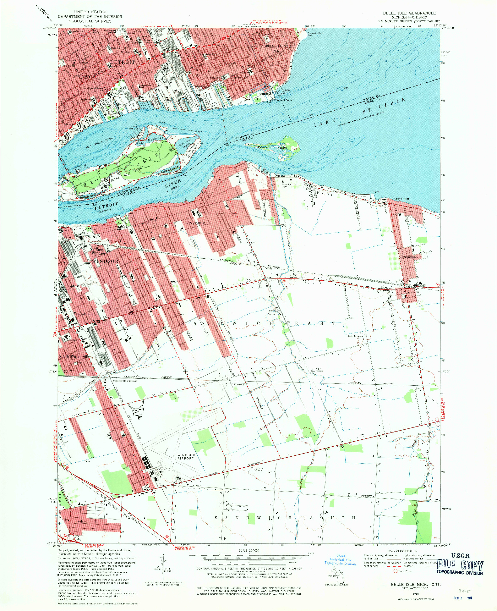 USGS 1:24000-SCALE QUADRANGLE FOR BELLE ISLE, MI 1968