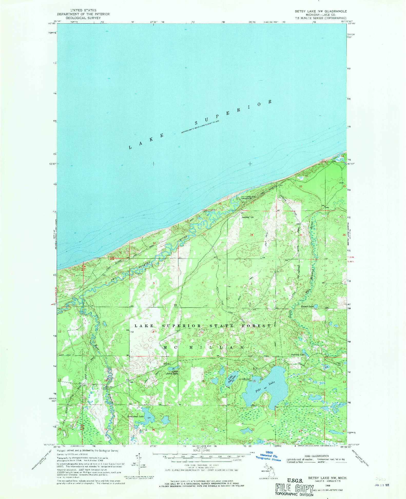 USGS 1:24000-SCALE QUADRANGLE FOR BETSY LAKE NW, MI 1968