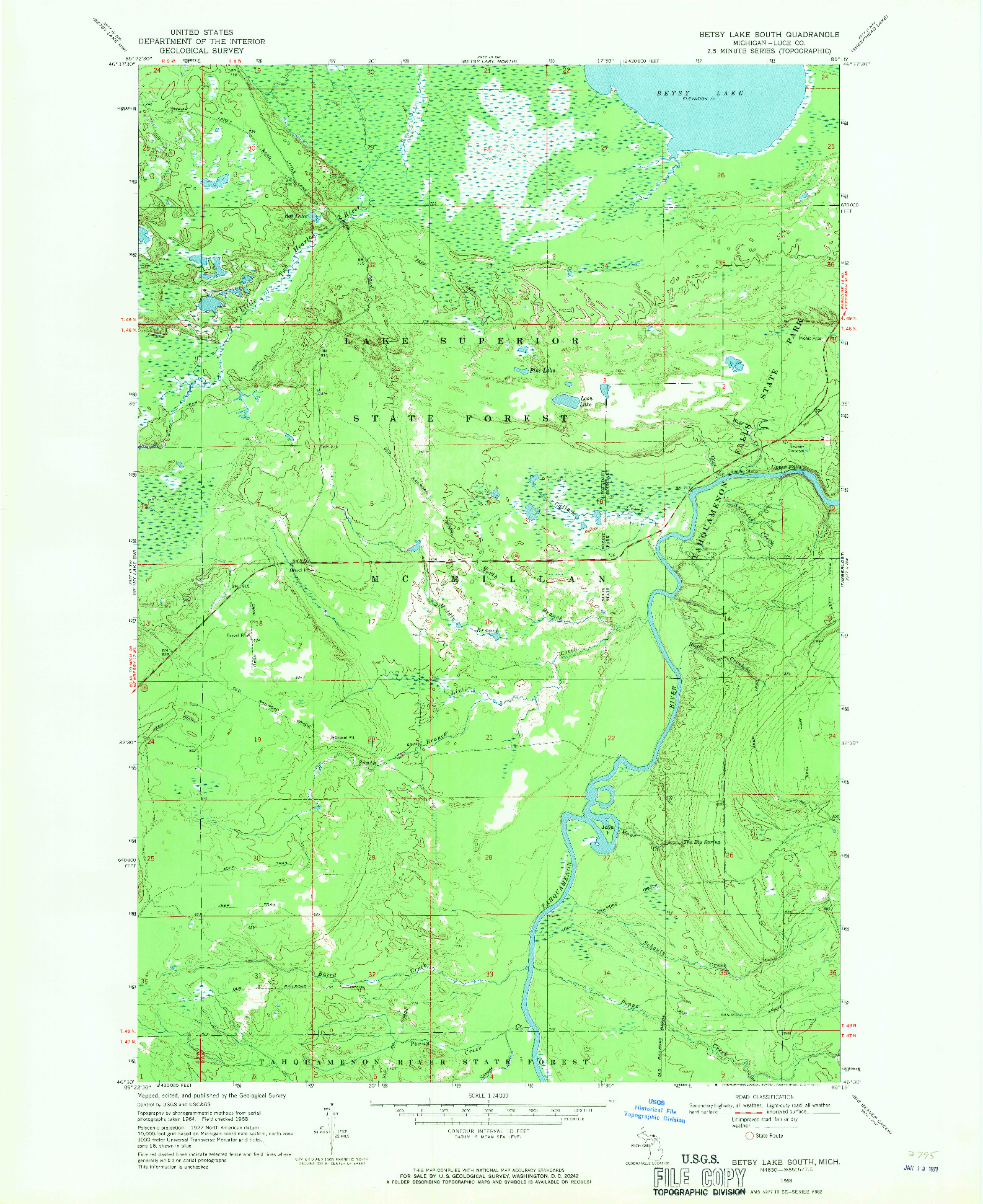 USGS 1:24000-SCALE QUADRANGLE FOR BETSY LAKE SOUTH, MI 1968