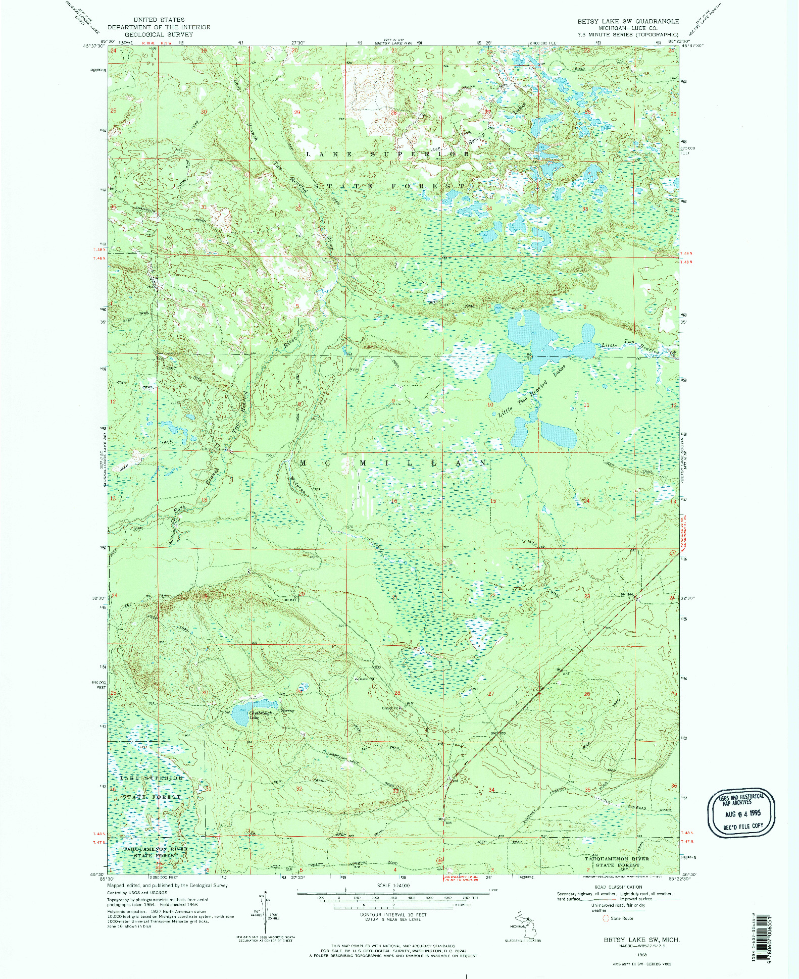 USGS 1:24000-SCALE QUADRANGLE FOR BETSY LAKE SW, MI 1968