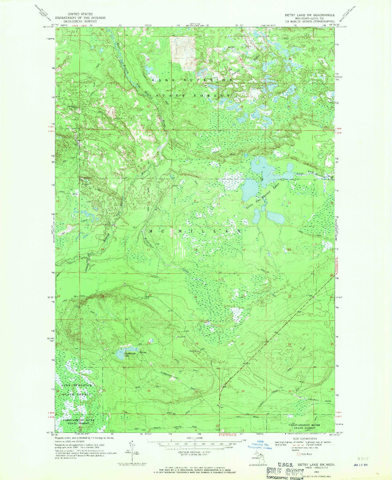 USGS 1:24000-SCALE QUADRANGLE FOR BETSY LAKE SW, MI 1968