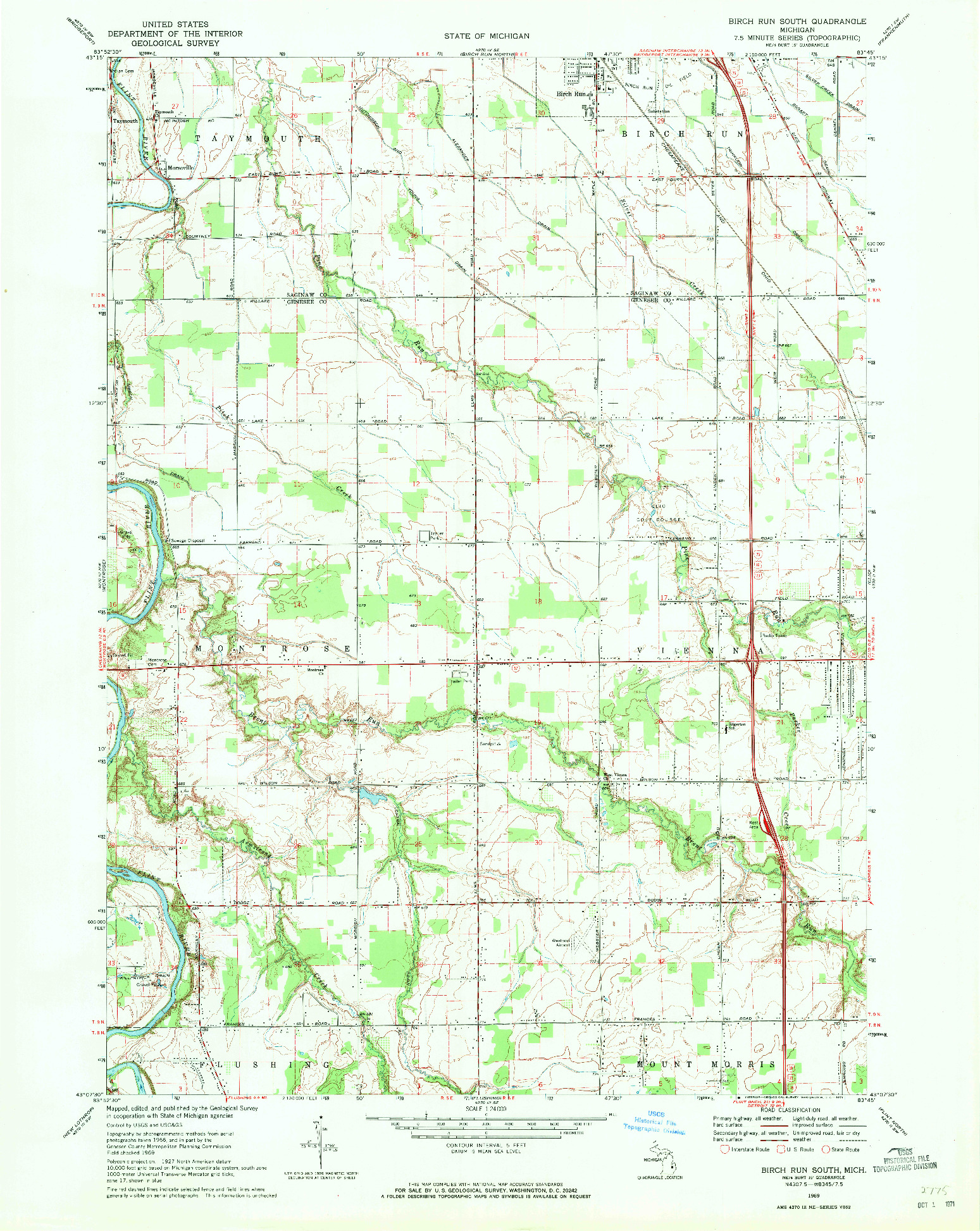 USGS 1:24000-SCALE QUADRANGLE FOR BIRCH RUN SOUTH, MI 1969