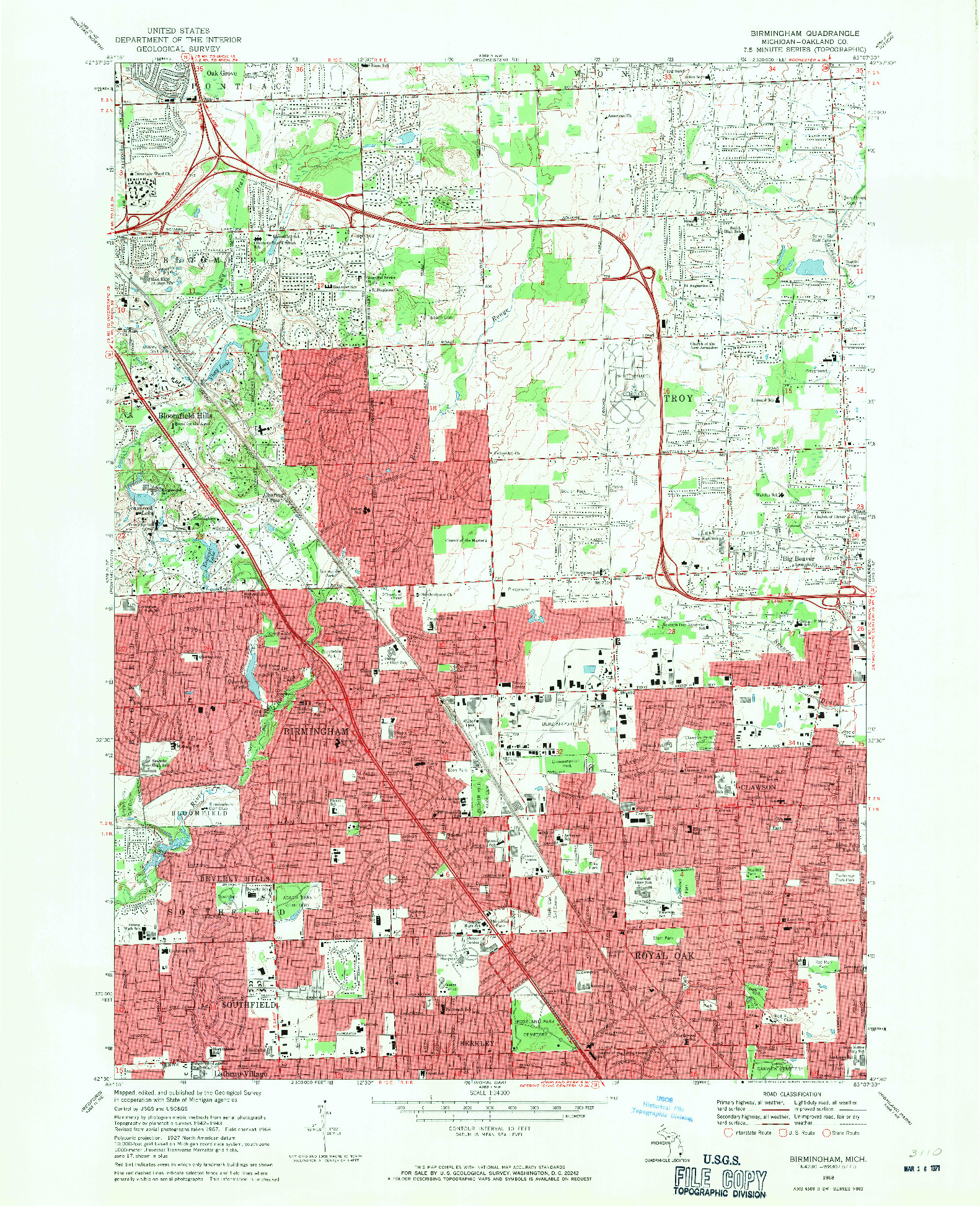 USGS 1:24000-SCALE QUADRANGLE FOR BIRMINGHAM, MI 1968