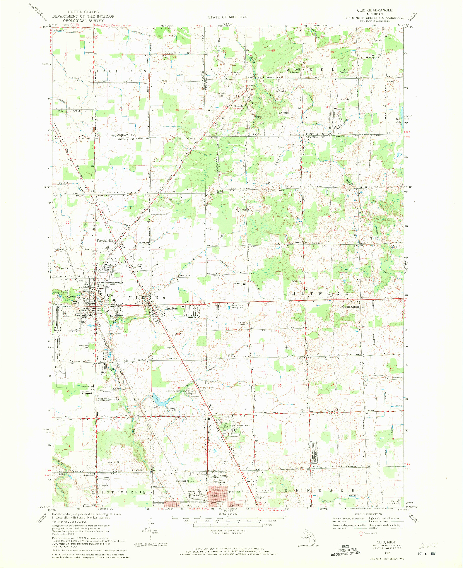 USGS 1:24000-SCALE QUADRANGLE FOR CLIO, MI 1969