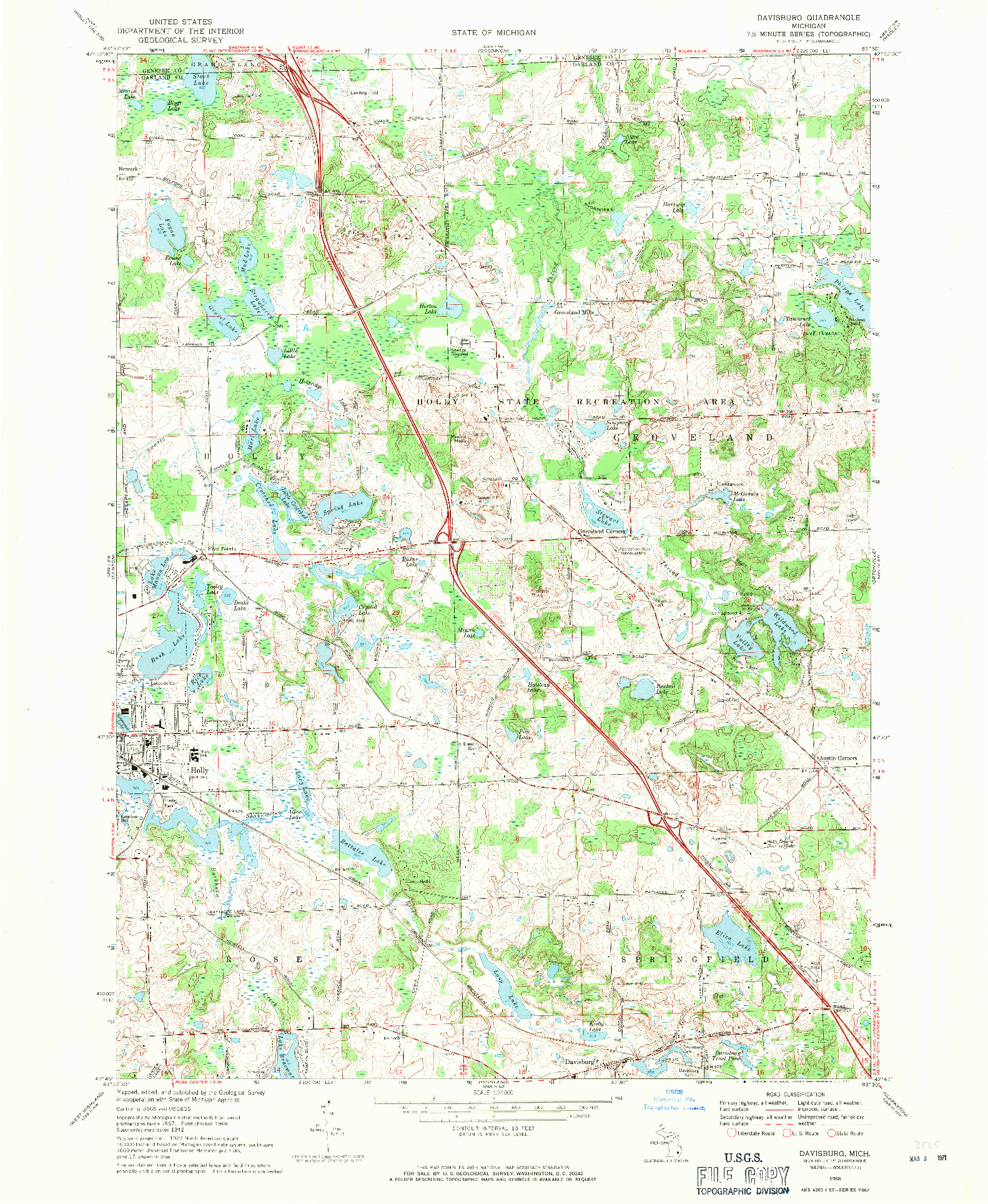 USGS 1:24000-SCALE QUADRANGLE FOR DAVISBURG, MI 1968