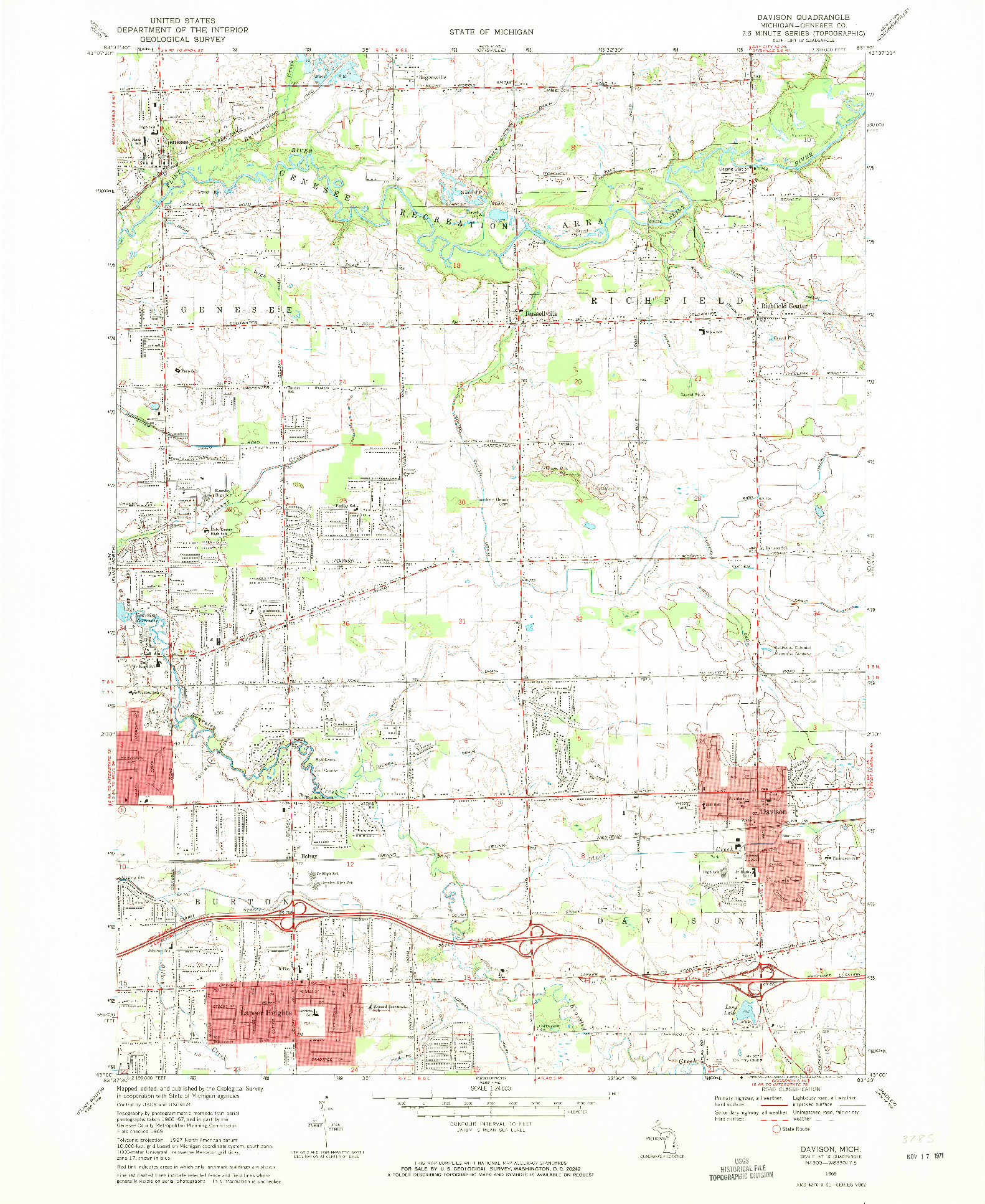 USGS 1:24000-SCALE QUADRANGLE FOR DAVISON, MI 1969