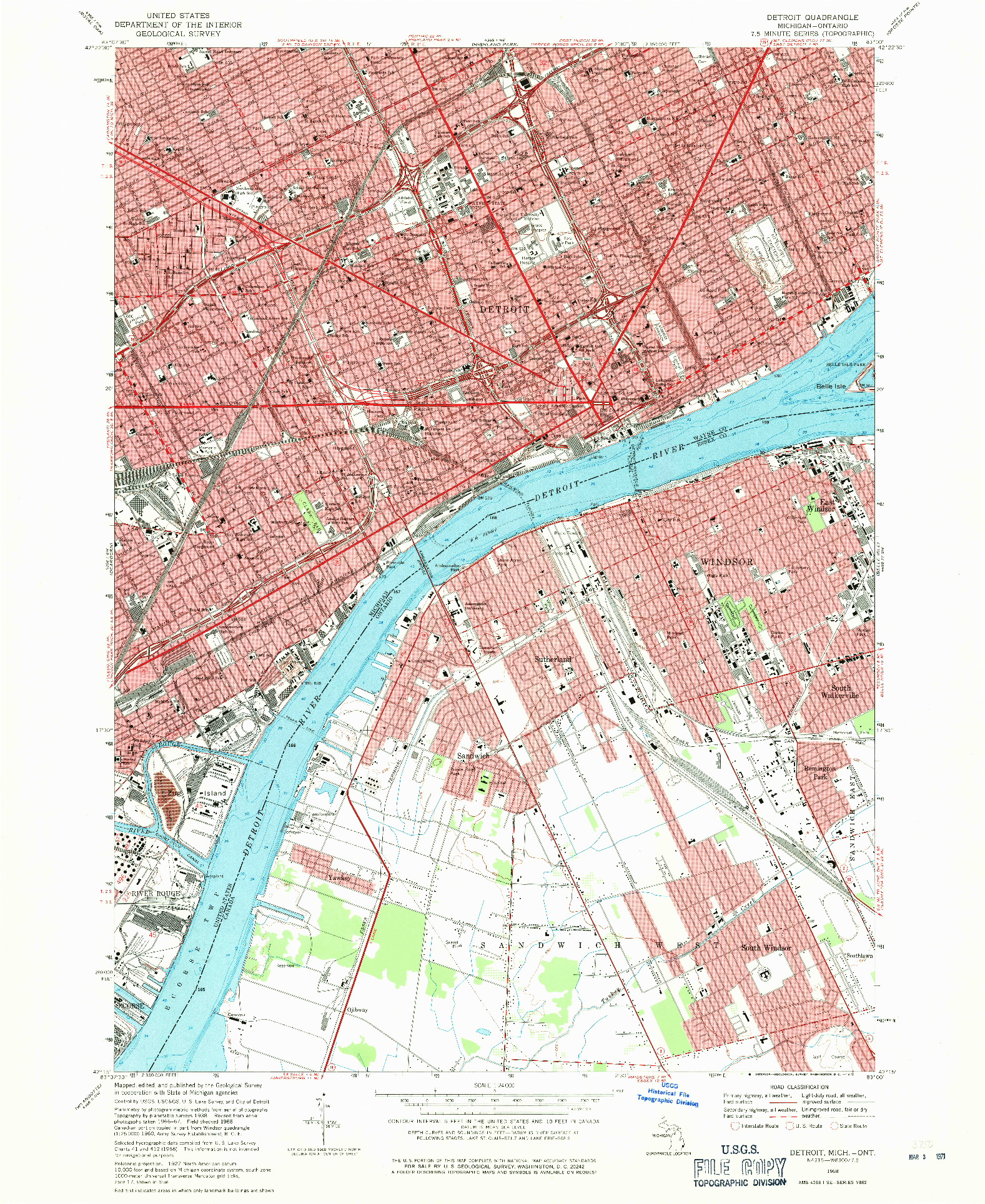 USGS 1:24000-SCALE QUADRANGLE FOR DETROIT, MI 1968