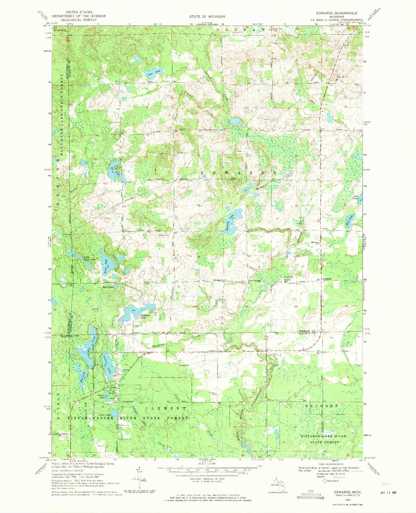 USGS 1:24000-SCALE QUADRANGLE FOR EDWARDS, MI 1969