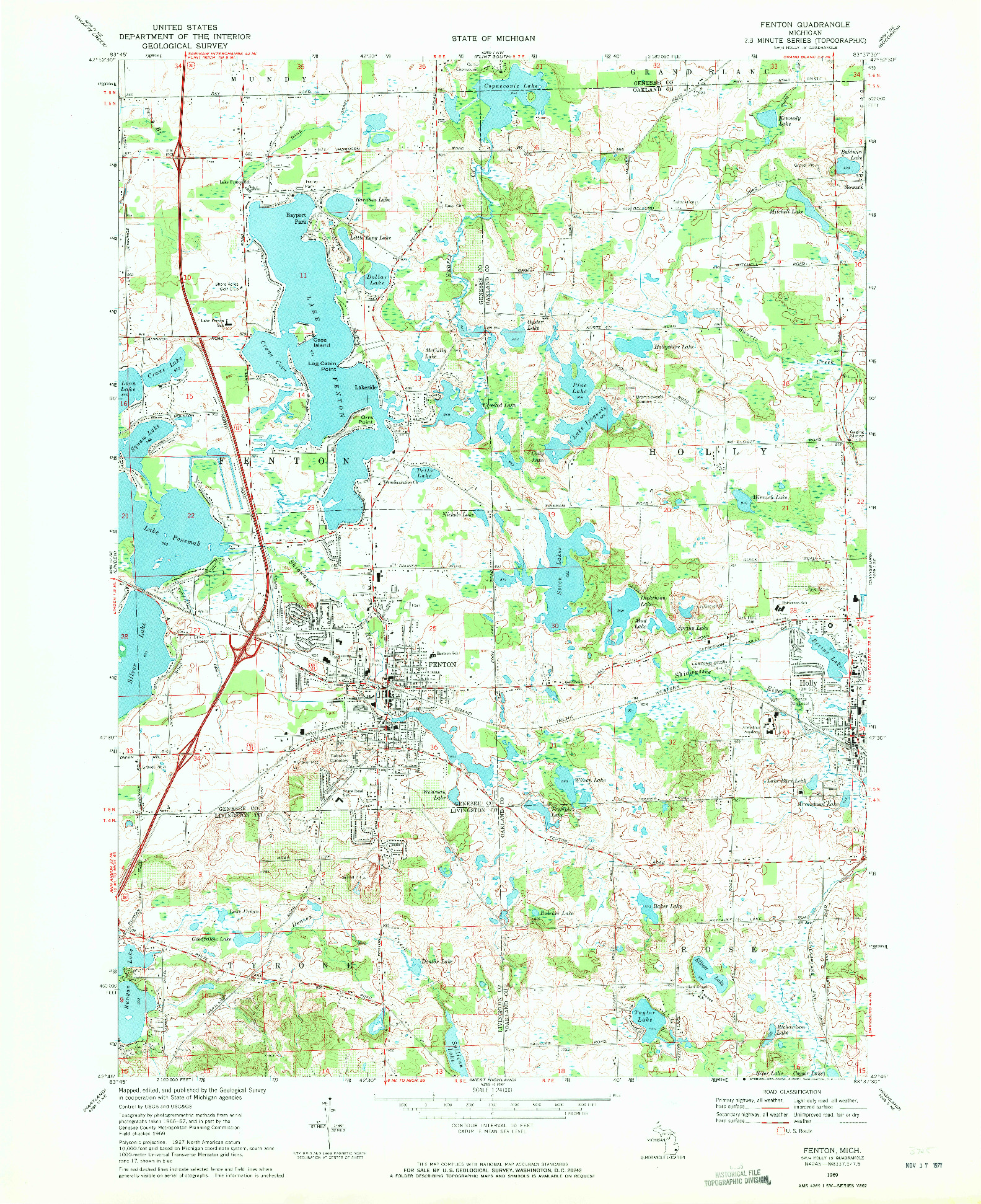 USGS 1:24000-SCALE QUADRANGLE FOR FENTON, MI 1969