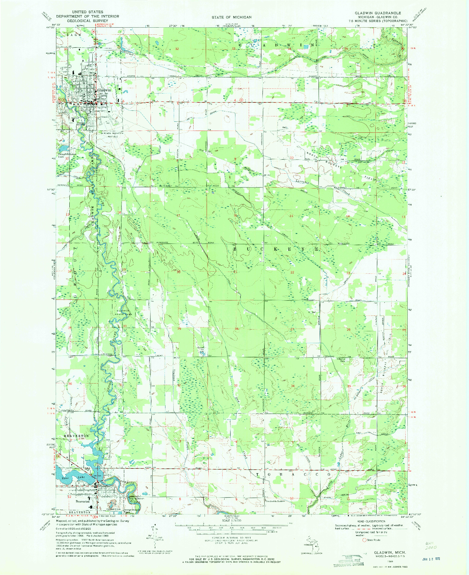 USGS 1:24000-SCALE QUADRANGLE FOR GLADWIN, MI 1969