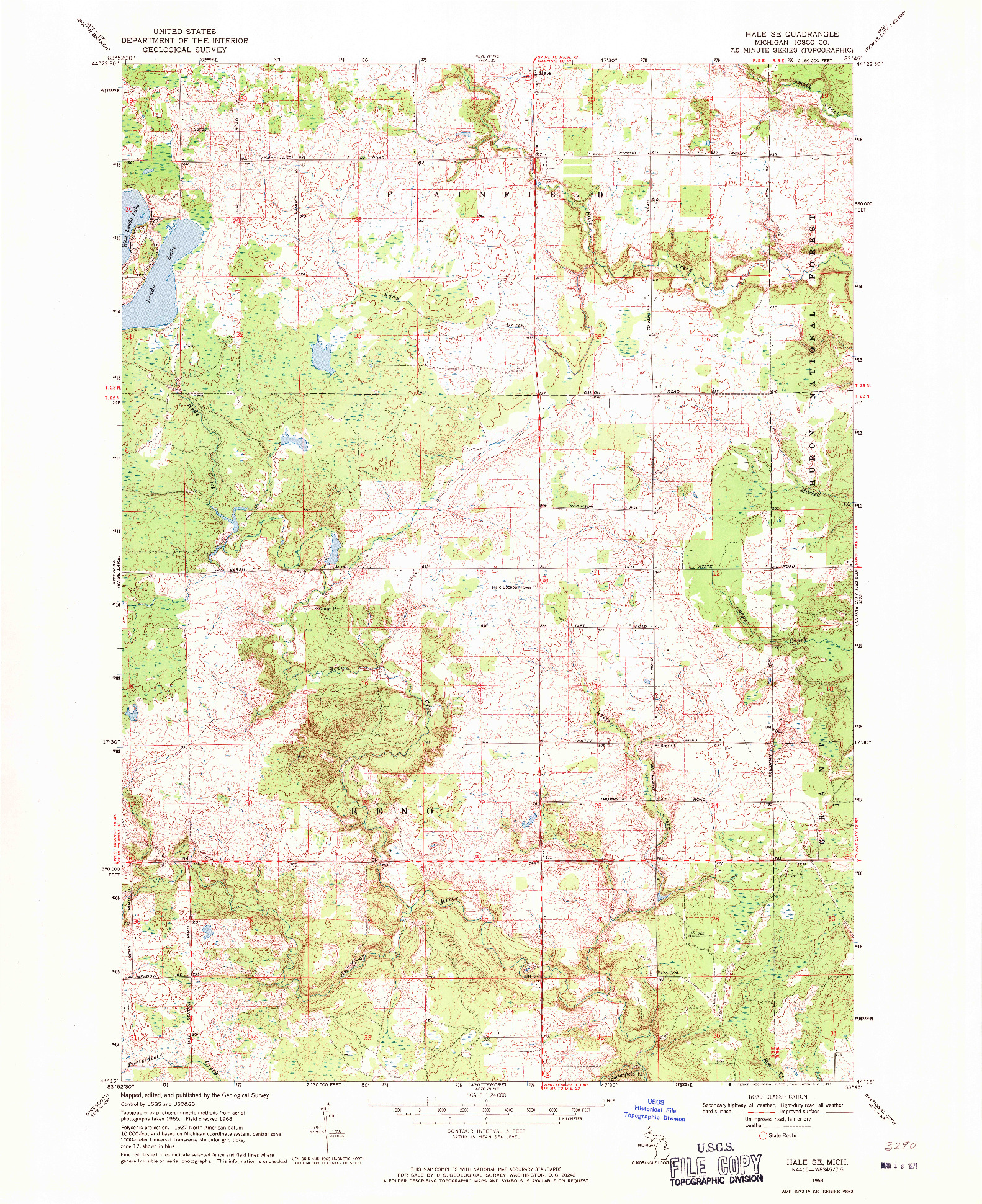 USGS 1:24000-SCALE QUADRANGLE FOR HALE SE, MI 1968