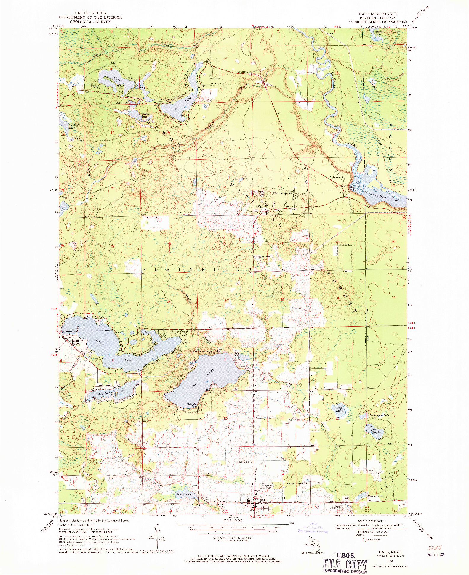 USGS 1:24000-SCALE QUADRANGLE FOR HALE, MI 1968