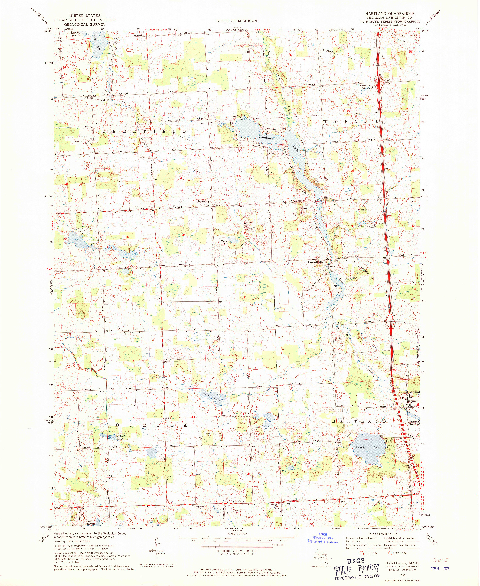 USGS 1:24000-SCALE QUADRANGLE FOR HARTLAND, MI 1968