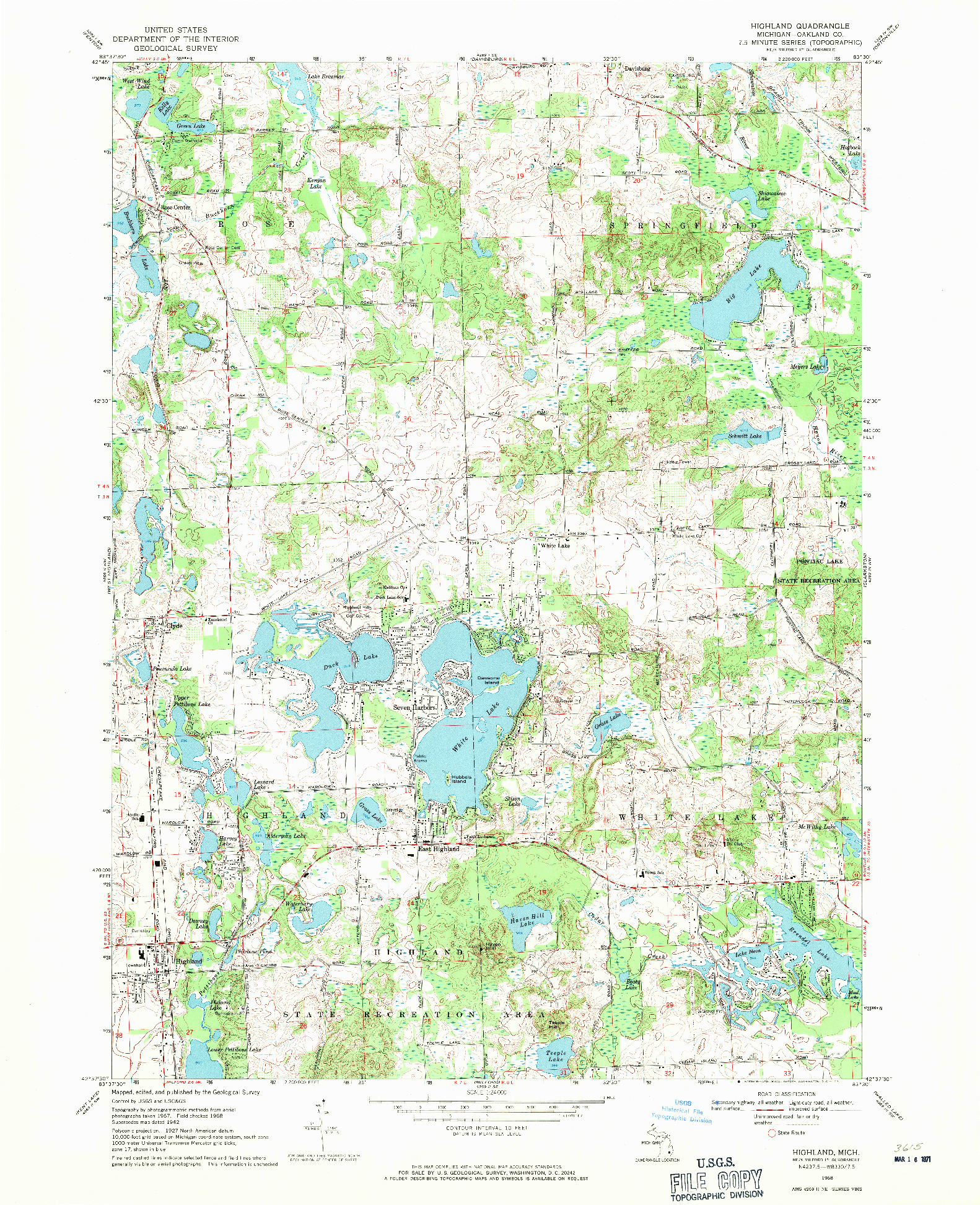 USGS 1:24000-SCALE QUADRANGLE FOR HIGHLAND, MI 1968