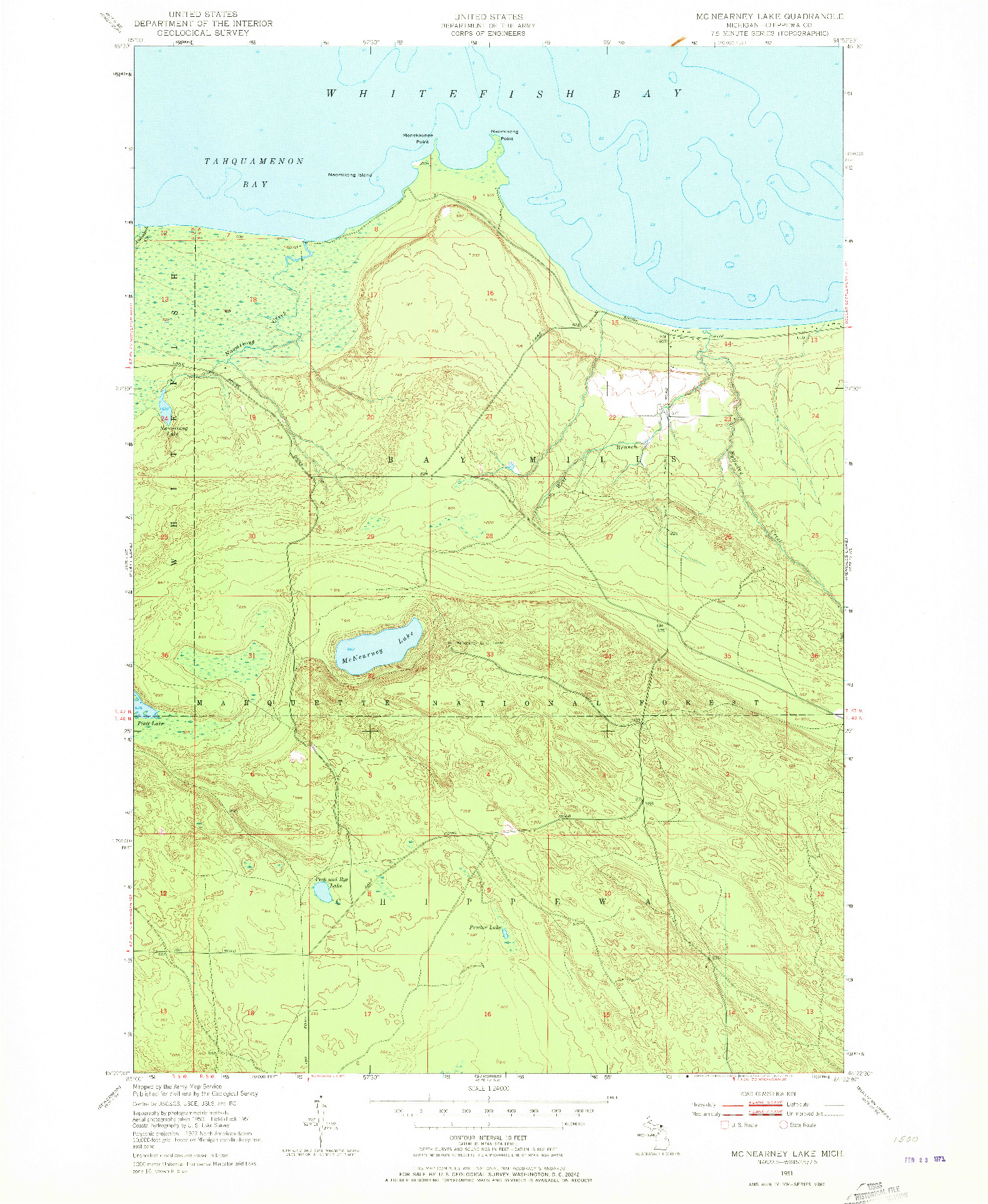 USGS 1:24000-SCALE QUADRANGLE FOR MCNEARNEY LAKE, MI 1951