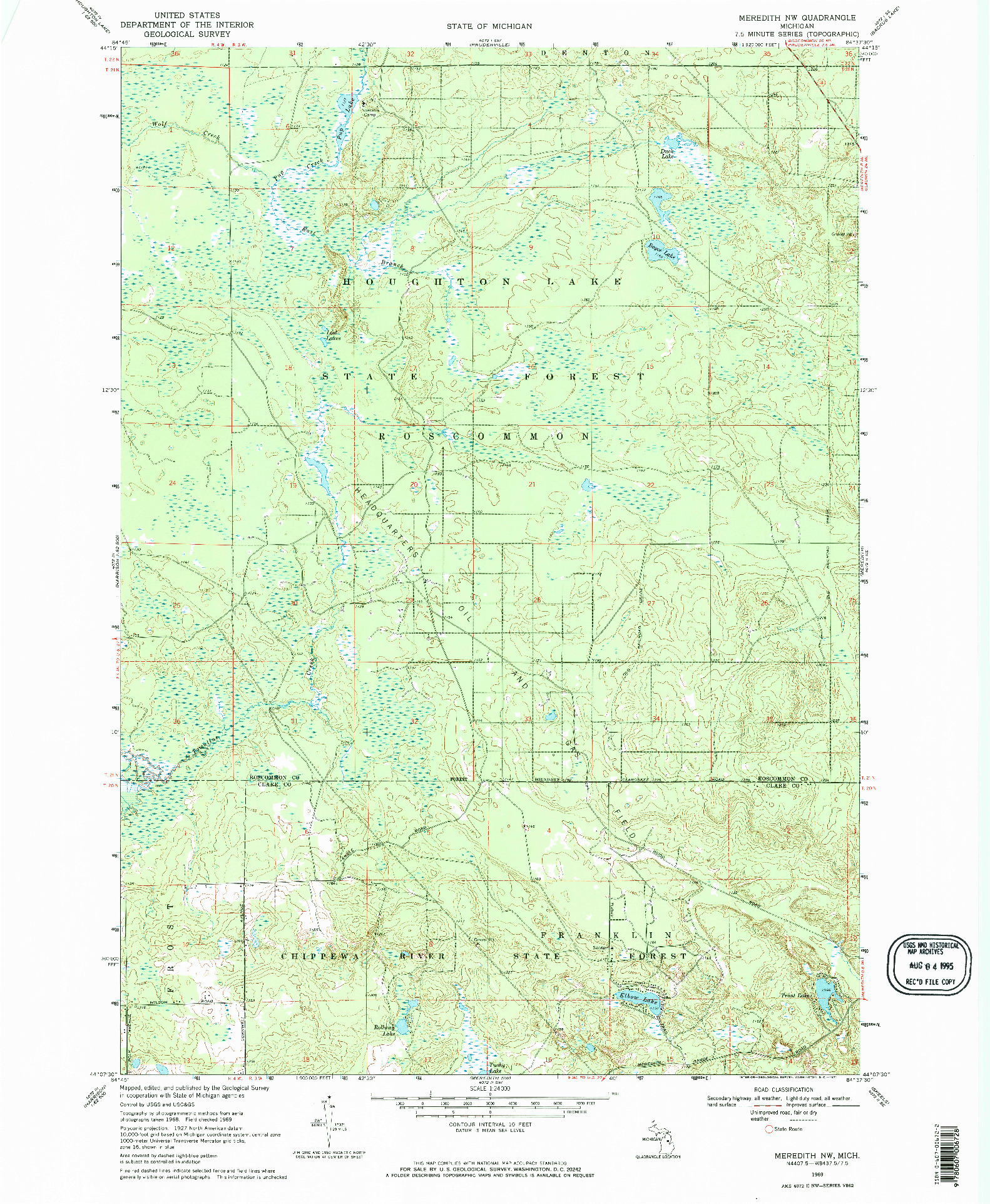 USGS 1:24000-SCALE QUADRANGLE FOR MEREDITH NW, MI 1969