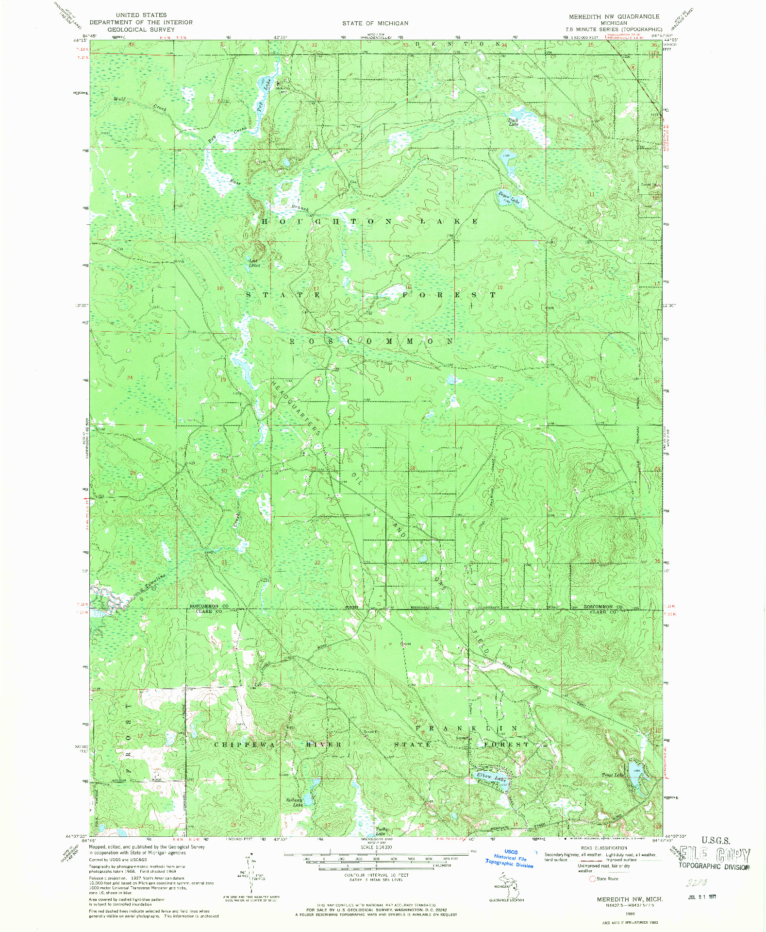 USGS 1:24000-SCALE QUADRANGLE FOR MEREDITH NW, MI 1969