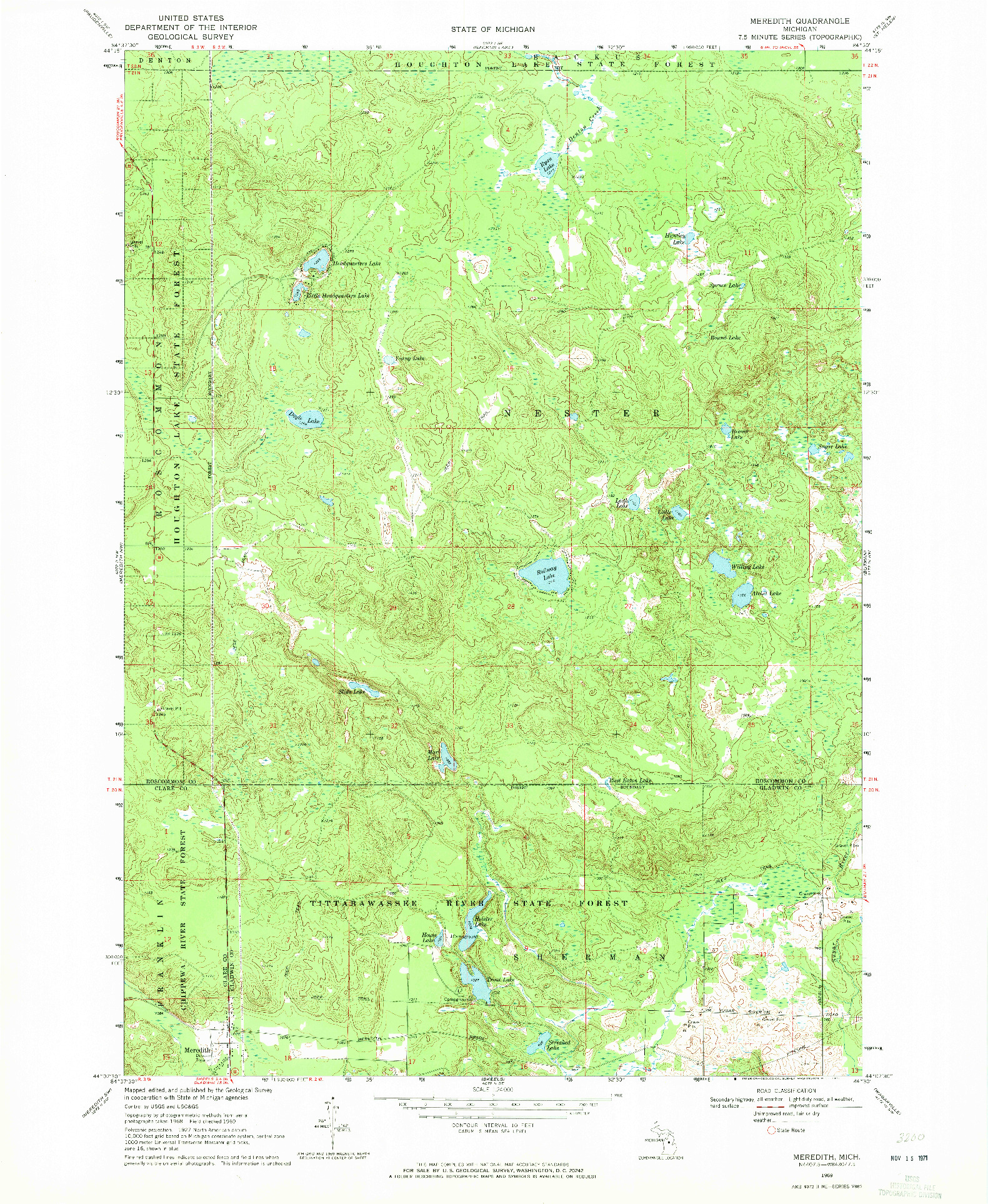 USGS 1:24000-SCALE QUADRANGLE FOR MEREDITH, MI 1969
