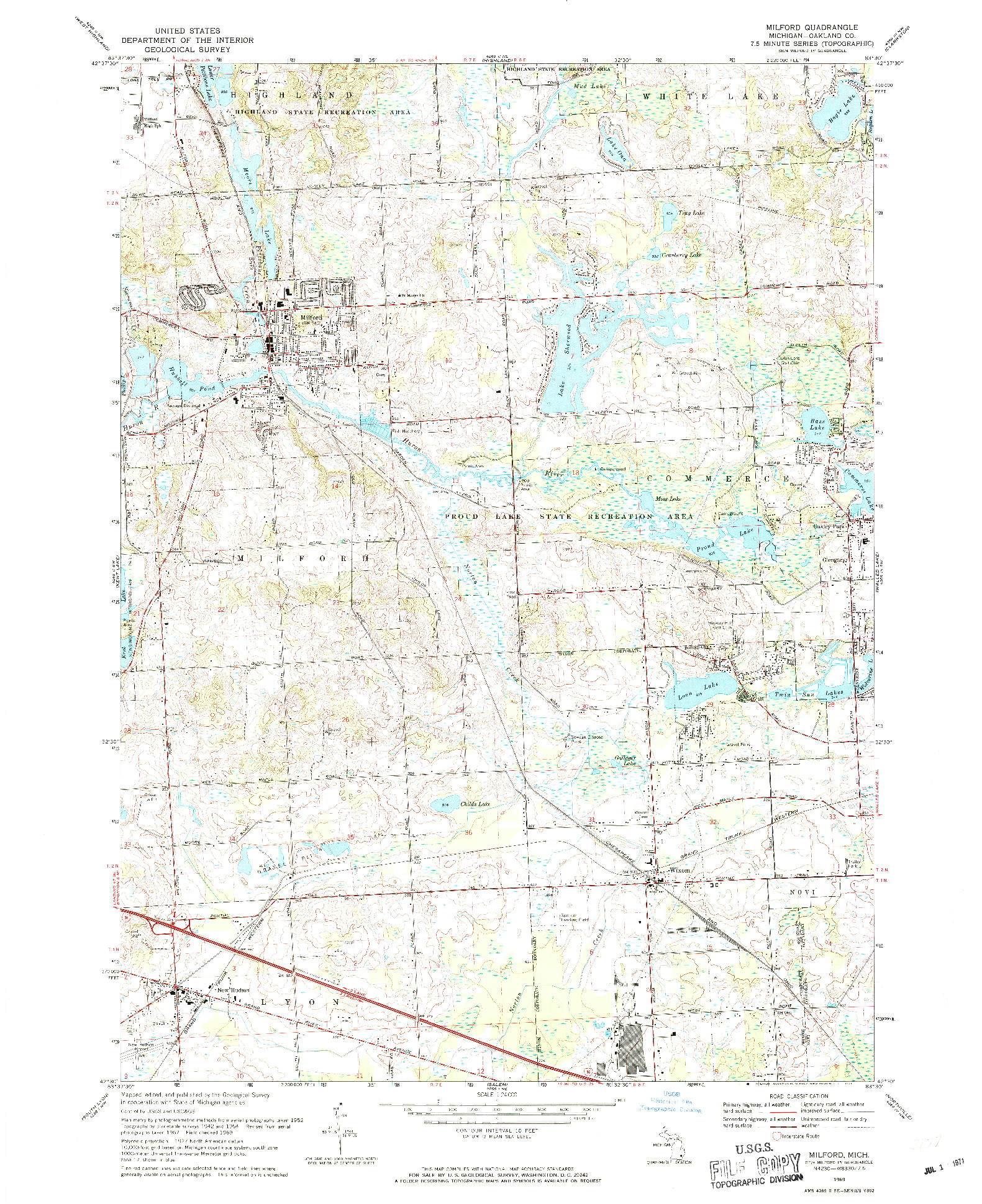 USGS 1:24000-SCALE QUADRANGLE FOR MILFORD, MI 1969